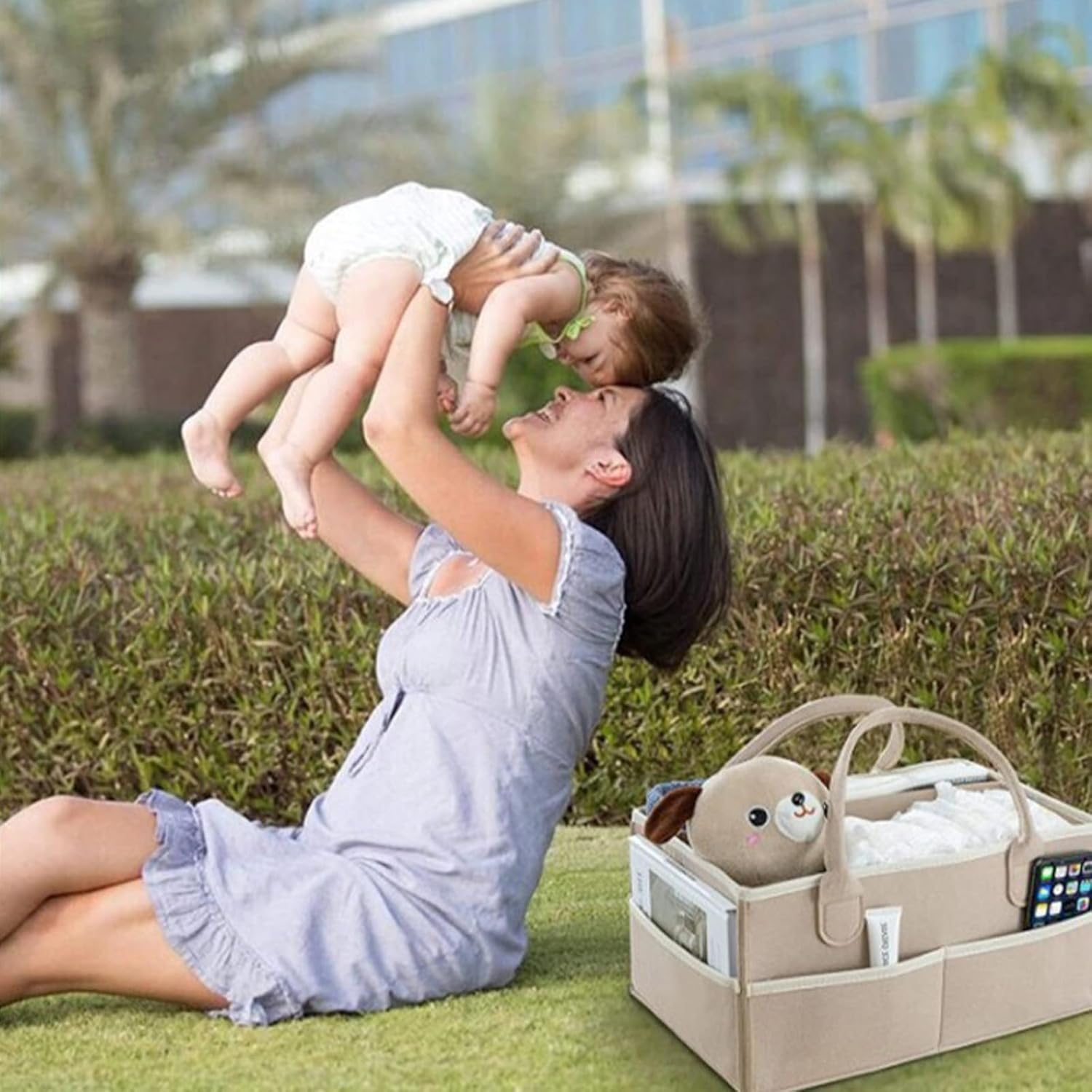 Portable Felt Diaper Caddy Organizer - Multi-Pocket Nursery Storage for Baby Wipes, Toys & Essentials | Foldable Nappy Bag with Flexible Compartments | Mom Must-Have image number 2