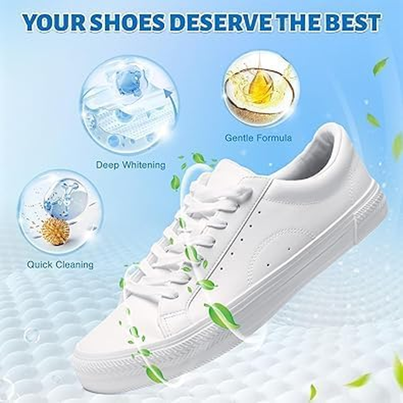 White Shoe Cleaner, 6.76 Oz Shoe Cleaning Set with Brush and Towel for Knit, Canvas and PU, Sneaker Cleaner for Tennis Shoe Cleaner (2 Bottles)
