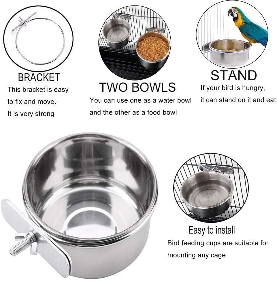 2 Pieces Stainless Steel Bird Bowl Food Bowl Feeding Cup Hanging Cage Feeder for Seeds for Bird Parrots (10 Cm) image number 5
