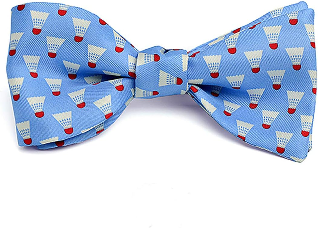 Josh Bach Men'S Badminton Birdie Self Tie Silk Bow Tie Blue, Made in USA image number 1