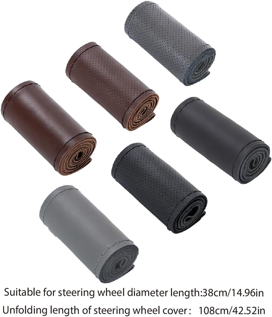 AIMALL Real Cow Leather DIY Car Steering Wheel Cover - Soft Glossy Finish, Fits 37Cm-38Cm (15 Inches) Steering Wheels image number 6