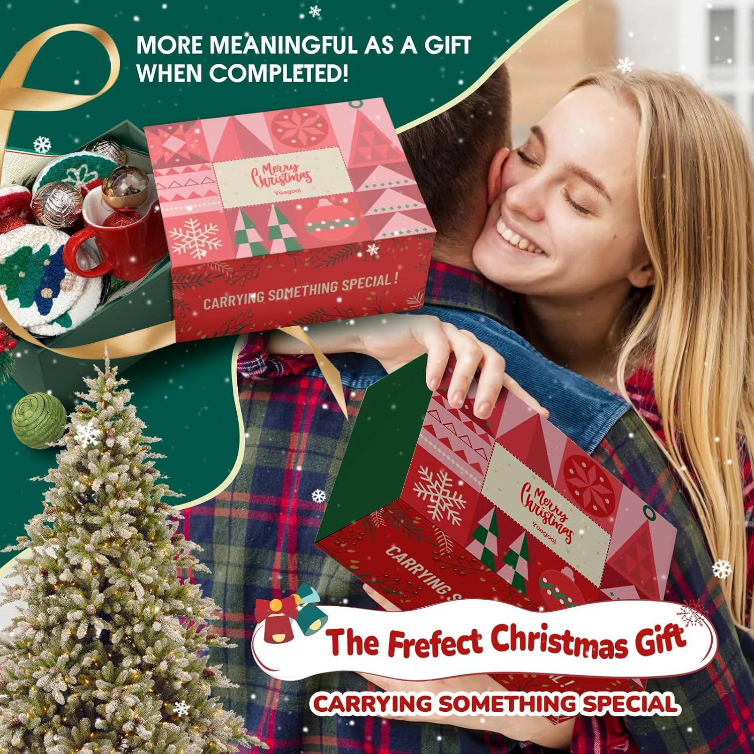 Yuegool 6PCS Christmas Punch Needle Coaster Kit,Easy DIY Embroidery Set for Beginners, Kids & Adults with Patterns, Tools, Yarns, Hoop, Instructions & Coaster Holder