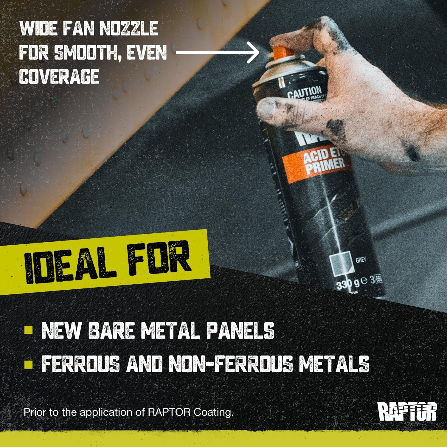 RAPTOR Acid Etch Primer Aerosol, Etch and Prime Bare Metal in One Step, High Atomization Nozzle, Can Be Directly Topcoated, Compatible with Wide Range of Top Coats, 330G, Grey