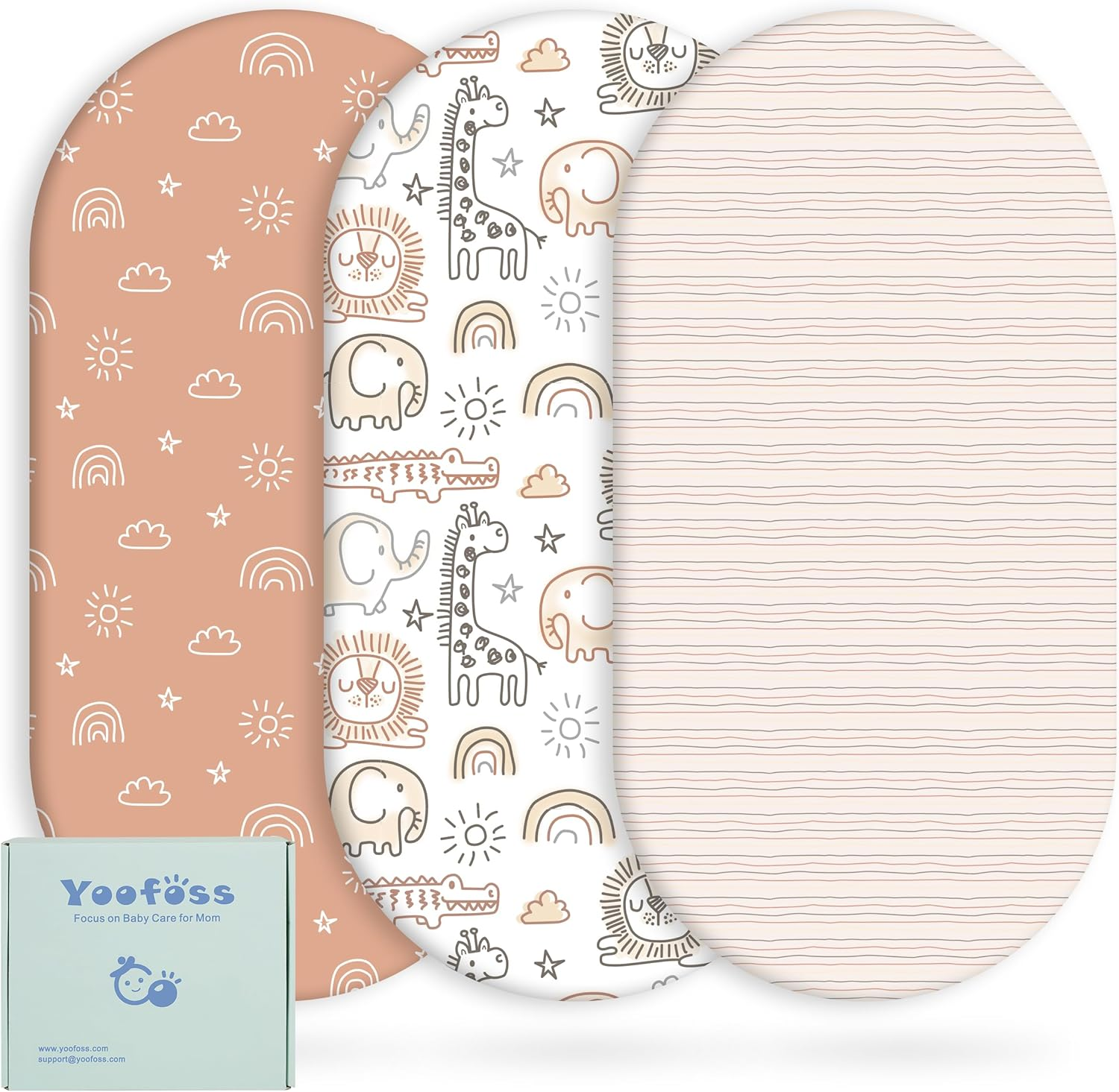 Yoofoss Bassinet Sheets Baby Girl Boy, Fitted Bassinet Sheet Set 3 Pack Universal Fit for Cradle Moses Basket Oval Rectangle round Hourglass Mattress,Soft Breathable (Blue+Seahorse)