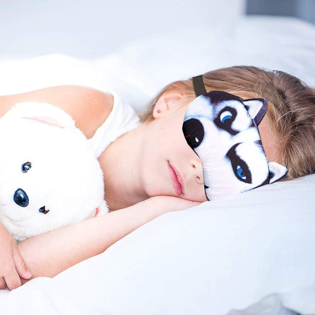 8 Pack Cute Animal Funny Sleep Eye Mask for Sleeping Cat Dog Soft Plush Blindfold Sleep Masks Eye Cover Eyeshade for Kids Girls Men Women Plane Travel Nap Night Sleeping image number 4