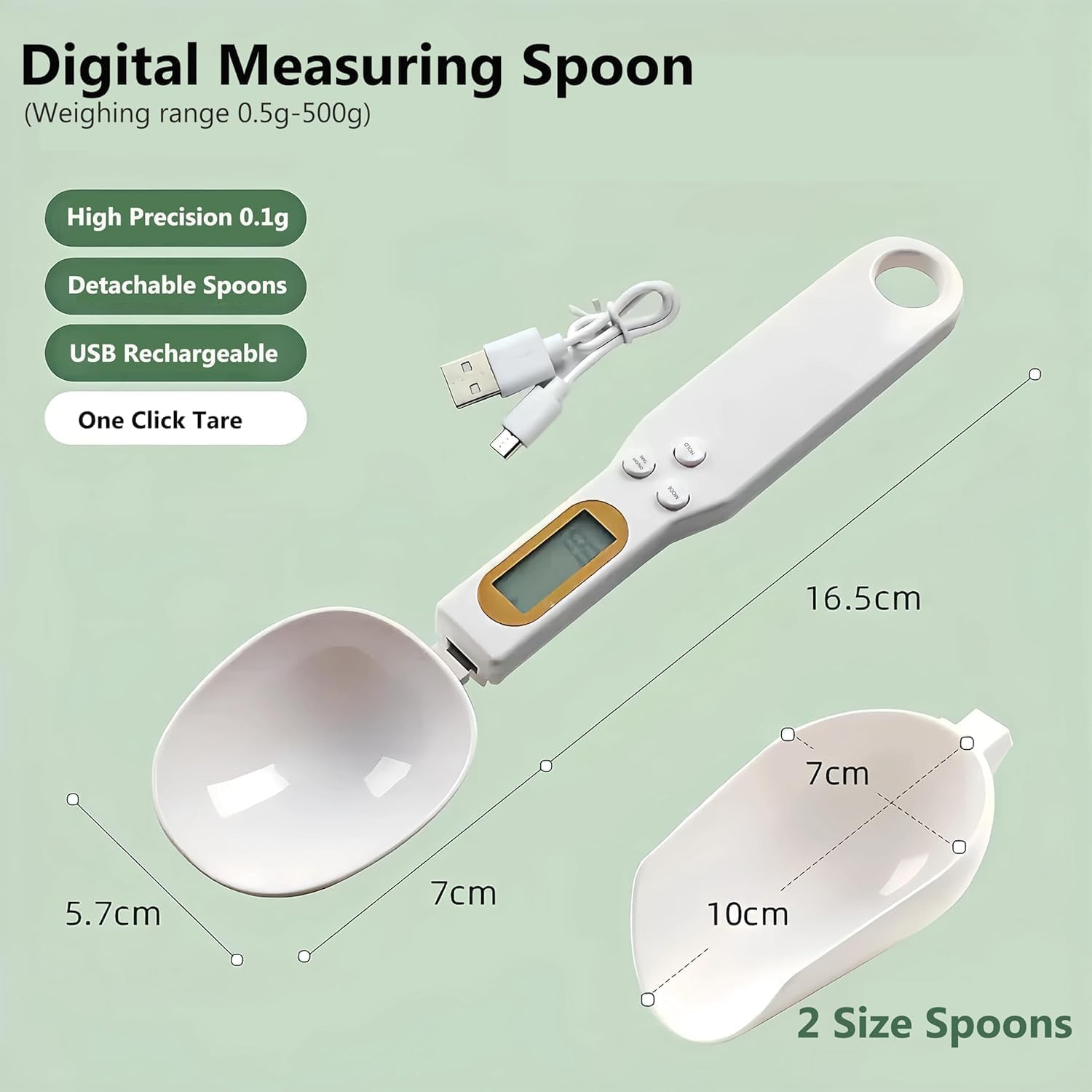 Digital Spoon Scale for Kitchen Food, with 2 Measuring Spoons Spoons, LCD Display and Tare & Holdfunction, Portable Milligram Scale with High Precision 0.1G, for Coffee, Tea, Baking, Powder image number 4