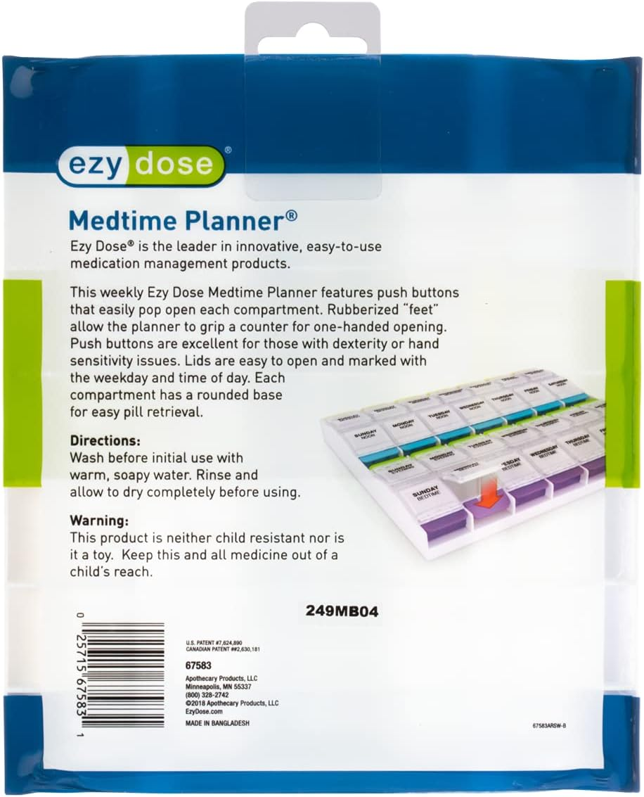 Ezy Dose Weekly 4X/Day Push Button Medtime Planner Pill Reminder (2XL) image number 2