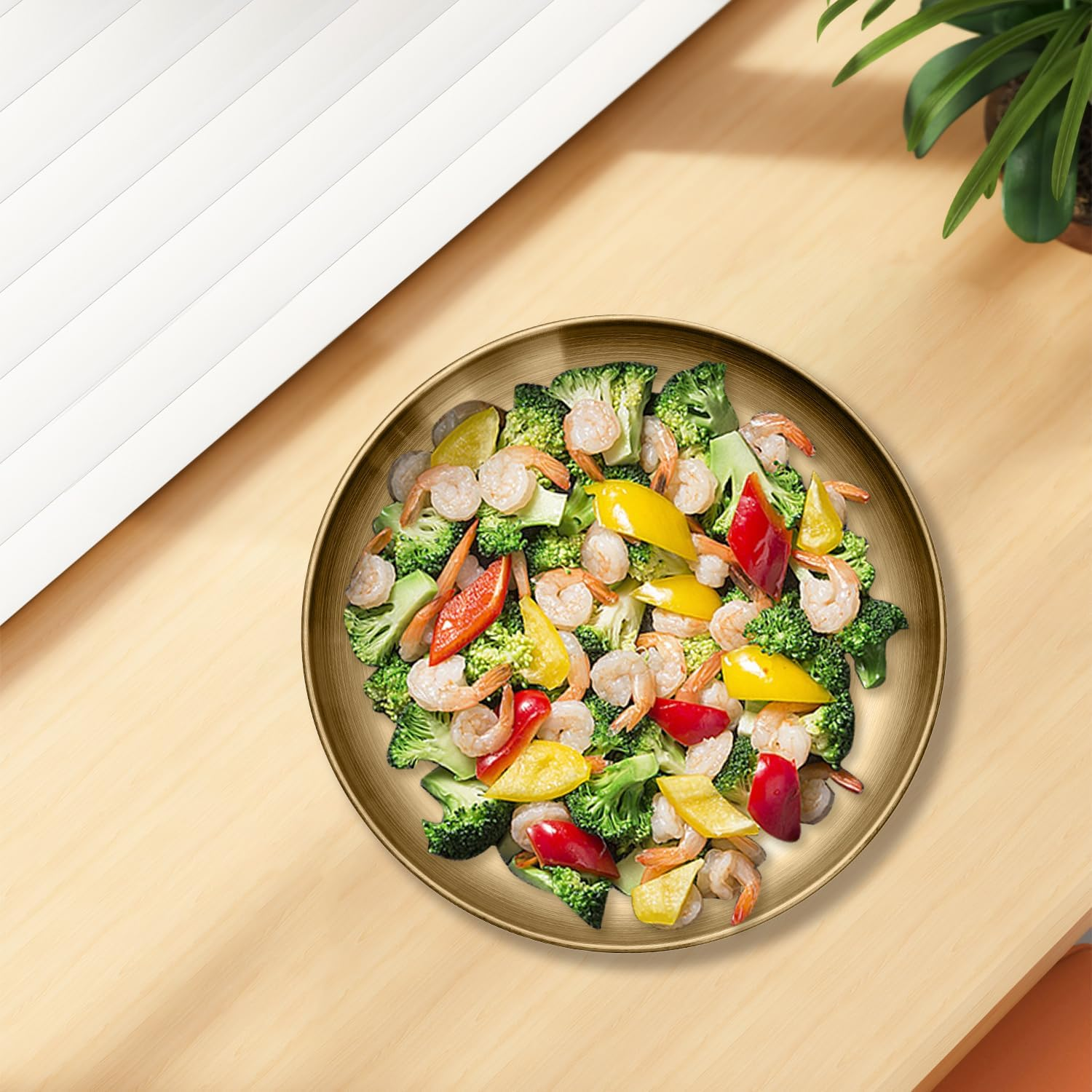 WANBY Stainless Steel Plates Gold Metal Dinner Plates Unbreakable Dinner Dishes Set for Kitchen Home Camping Outdoor Party BBQ (10Inch 4Pcs) image number 4