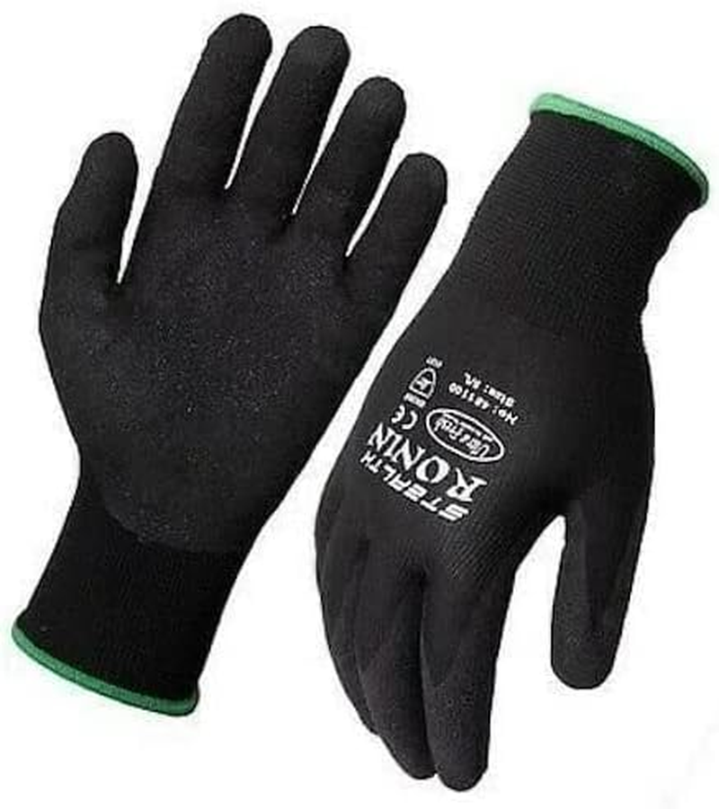 Steeldrill Stealth Ronin Black Work Gloves, S/M/L/XL/XXL, Foam Nitrile, Safety Ninja Garden Mechanic, Heat Resistant, Anti-Slip