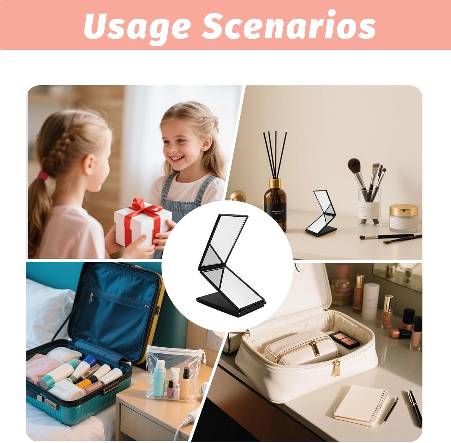 Tiyiyok 360 Degree Mirror, 4-Way Mirror, Cosmetic Mirror, Foldable Compact Mirror, Portable Makeup Folding Mirror, Travel Mirror, Hand Mirror for Hair Styling, Beard Care, Makeup image number 4