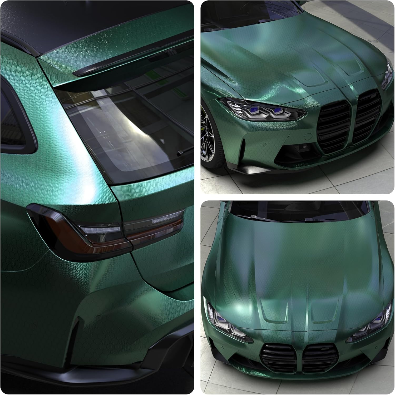 Lypumso Honeycomb Carbon Fiber Vinyl Wrap, Chrome Hexagon Cast Vinyl Film for Almost Cars and Motorcycles Exterior Interior, Self-Adhesive Car Wrap Stickers (Green, 1Ft X 10Ft) image number 4