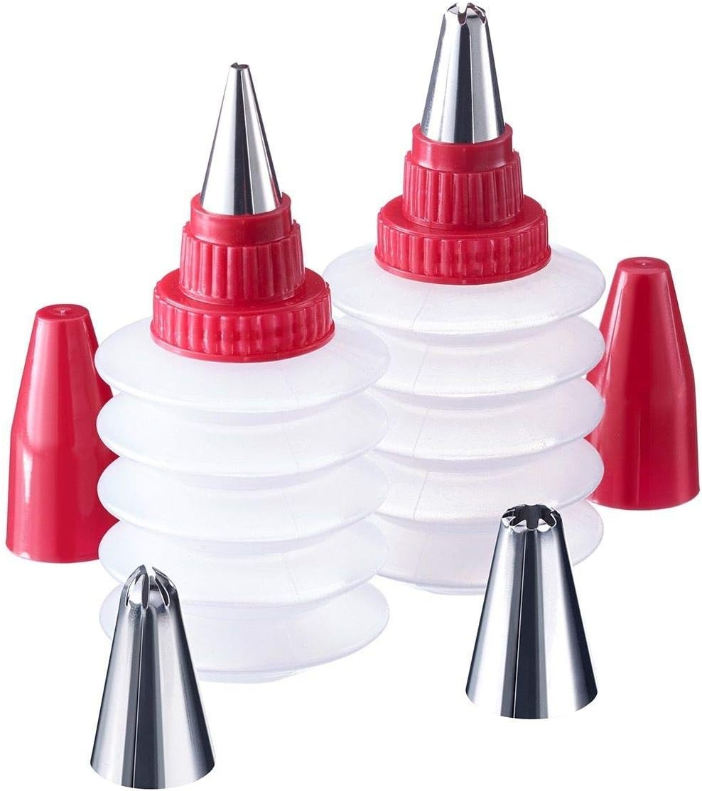 Westmark Decorating Bottle Set, 2 Bottles and 4 Nozzles, with Caps, Plastic/Stainless Steel, Transparent/Red/Silver, 31142260 image number 6