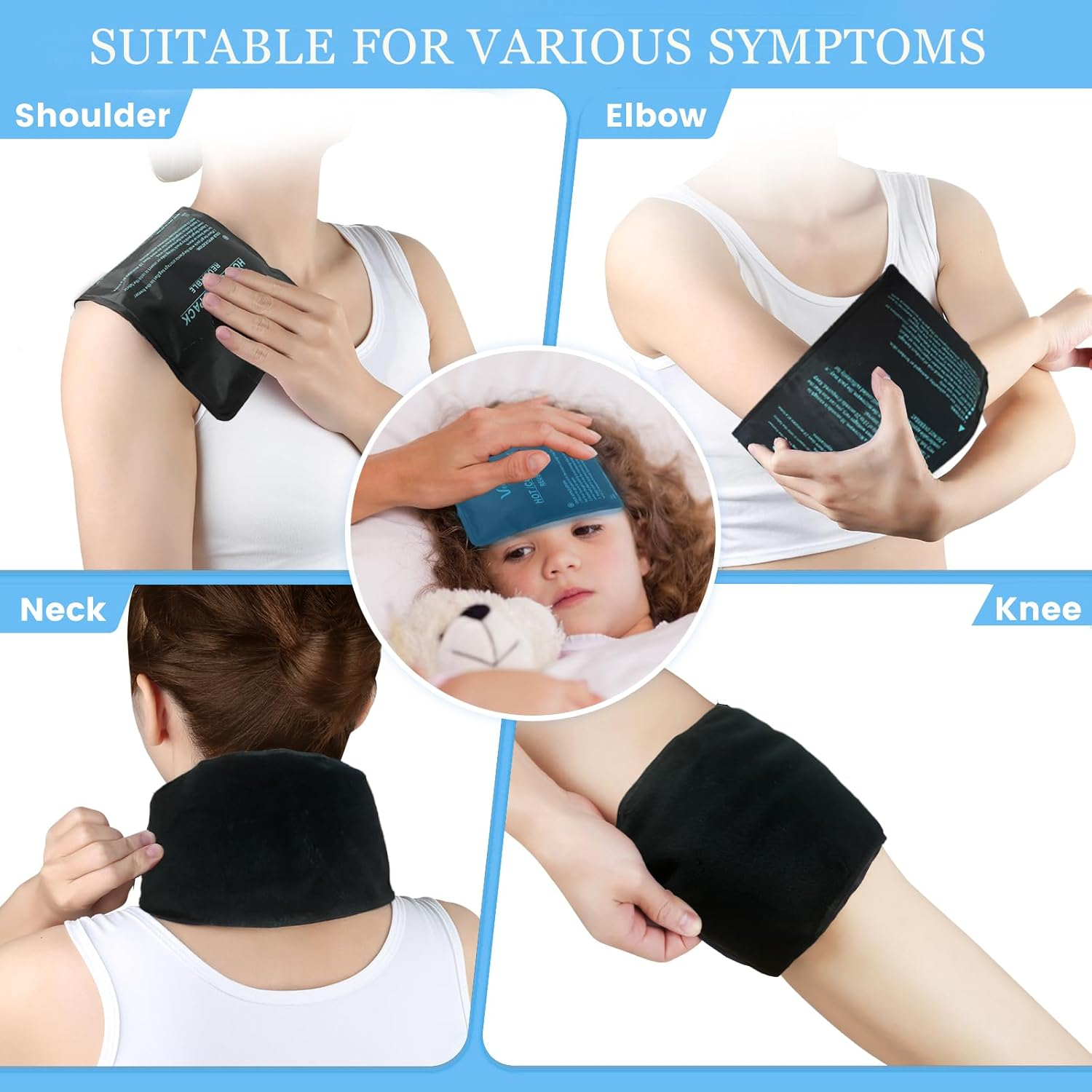 Vecozey Ice Pack for Injury Reusable, Hot and Cold Pack for Multiple Body Areas, Flexible & Long-Lasting for Shoulder, Back, Knee, Ankle, Elbow, Soft Plush & Nylon Cover, 28 X 13 Cm image number 3