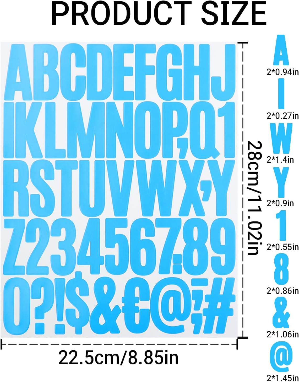 2 Inch Sticky Vinyl Letter Number Stickers, 4 Sheets Self Adhesive Stick on Alphabet Symbol Sticker for Scrapbook, Bottle Decor - Light Blue - Candy Colours image number 2