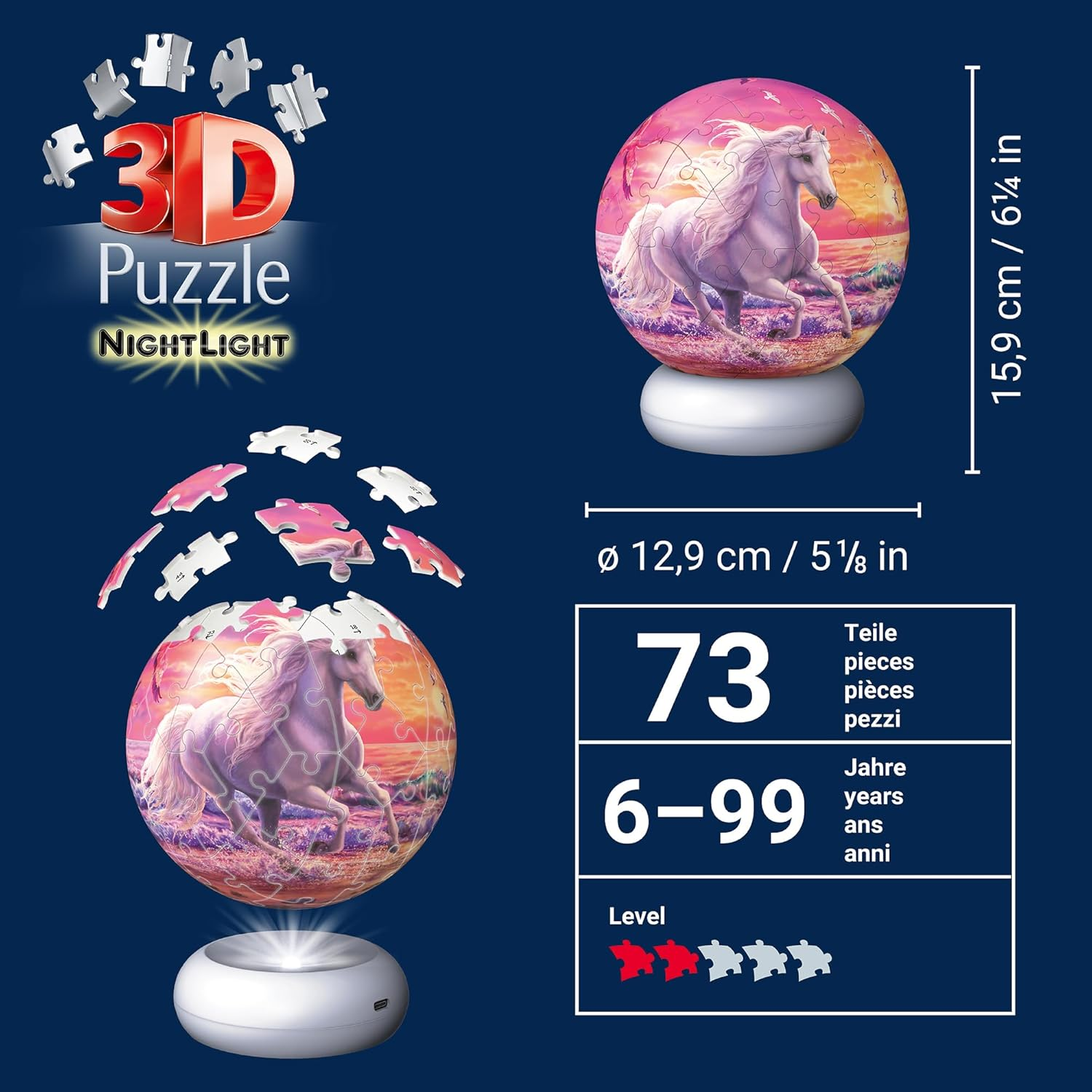 3D Puzzle-Ball Nachtlicht Pferde Am Strand: Erleben Sie Puzzeln in Der 3. Dimension!