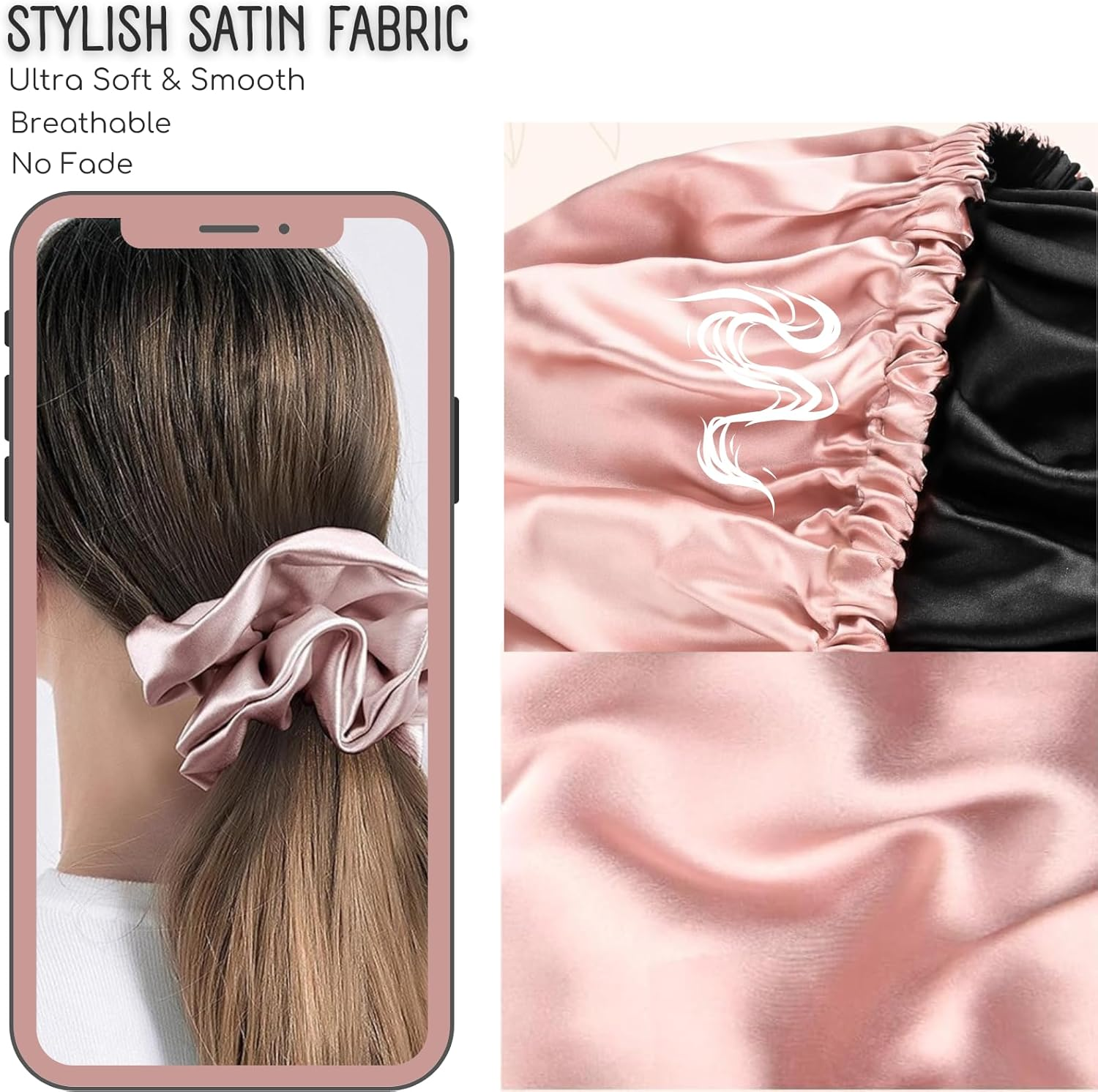 Satin Bonnet for Sleeping-Pink Double Layer Hair Bonnet for Women & Men, Adjustable Strap, Curly Long Hair Protection, Satin Hair Wrap for Night Sleeping Cap - Pink image number 2
