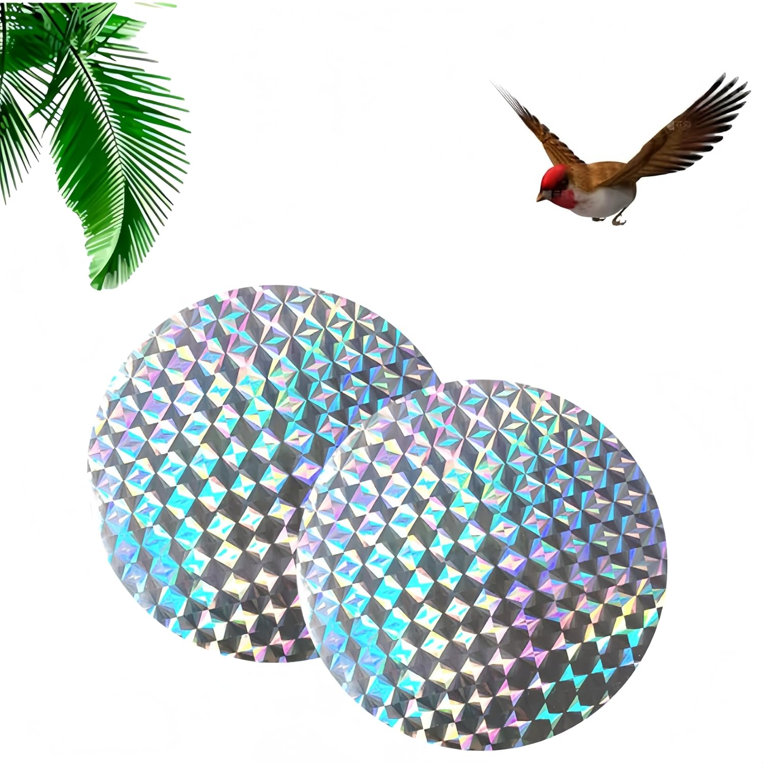 60 Pcs Reflective Window Tint Bird Deterrents,75 Mm Bird Film Bird Deterrent Spikes Reflective Discs,Anti-Collision Window Stickers,For outside Easy Install Weatherproof Garden Yard