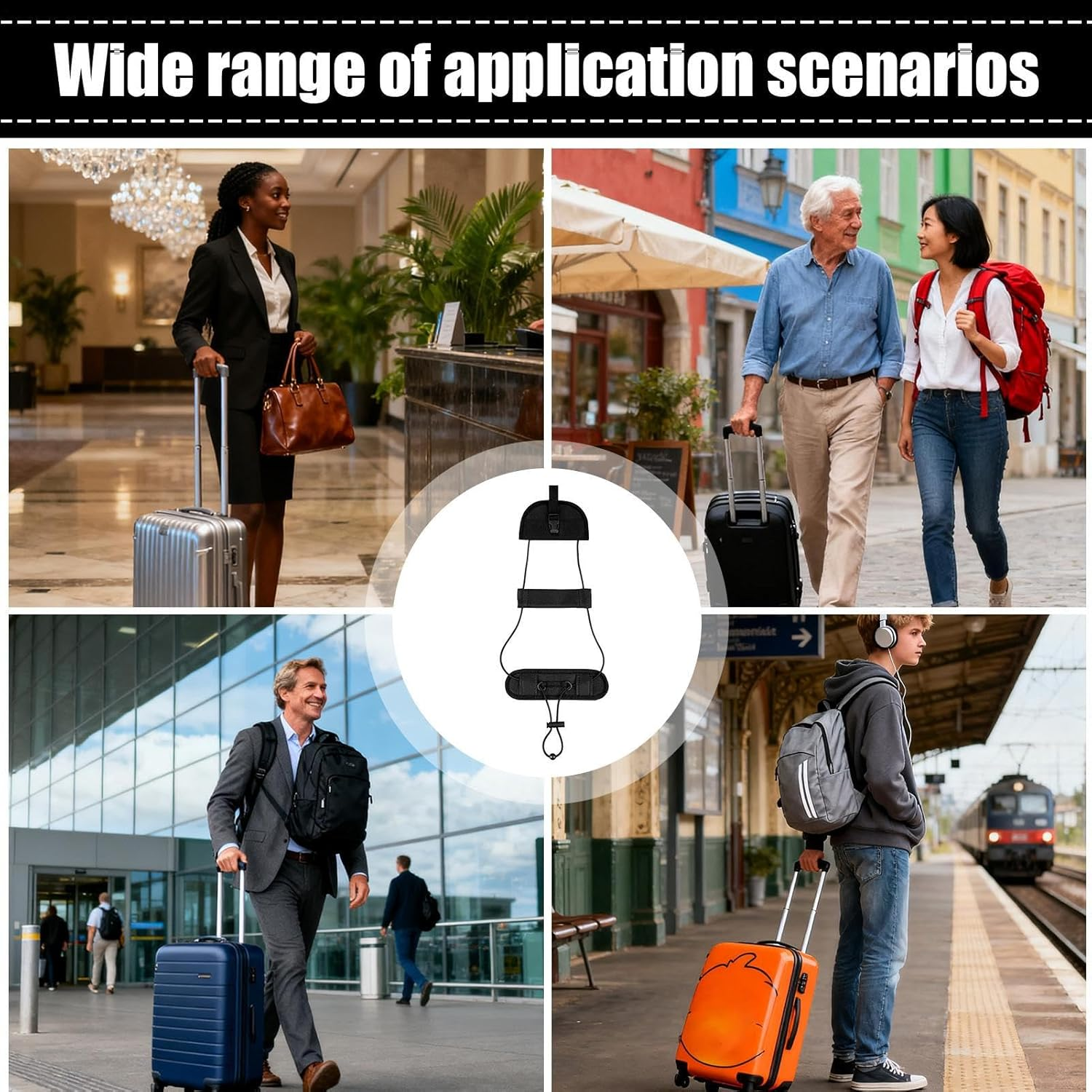 Travel Luggage Straps - Adjustable Suitcase Strap for Baggage Safety, Easy Identification with Tight Hold Function, Elastic Belt for Airport Cruise Car Train, 56X21 Cm image number 3