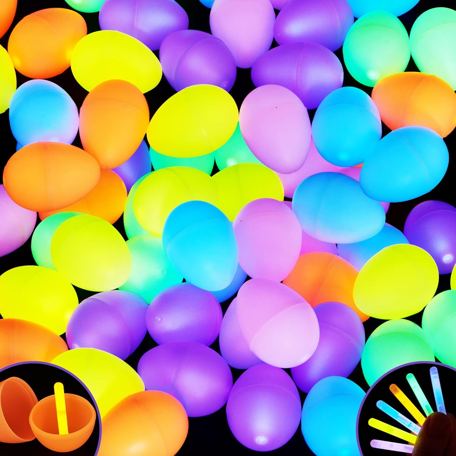 JOYIN 144 Pcs Easter Eggs with 288 Pcs Mini Glow Sticks for Kids Glow-In-The-Dark Basket Stuffers Fillers Gift, Easter Eggs Hunt Game Party Favors Classroom Decorations Supplies image number 5