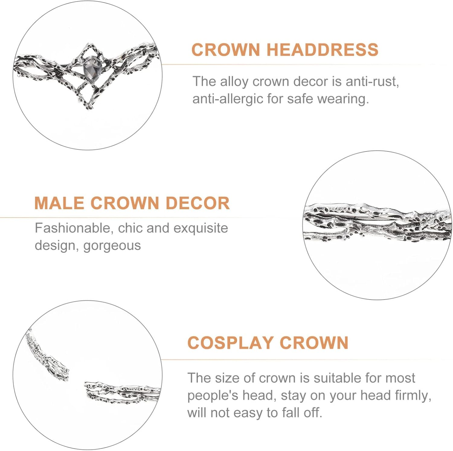 SOLUSTRE Elf Crown Vintage Rhinestone Tiaras Crown Fairy Crystal Headpiece Alloy Male Crown Headband for Birthday Cosplay Party Prom Halloween Accessories image number 4
