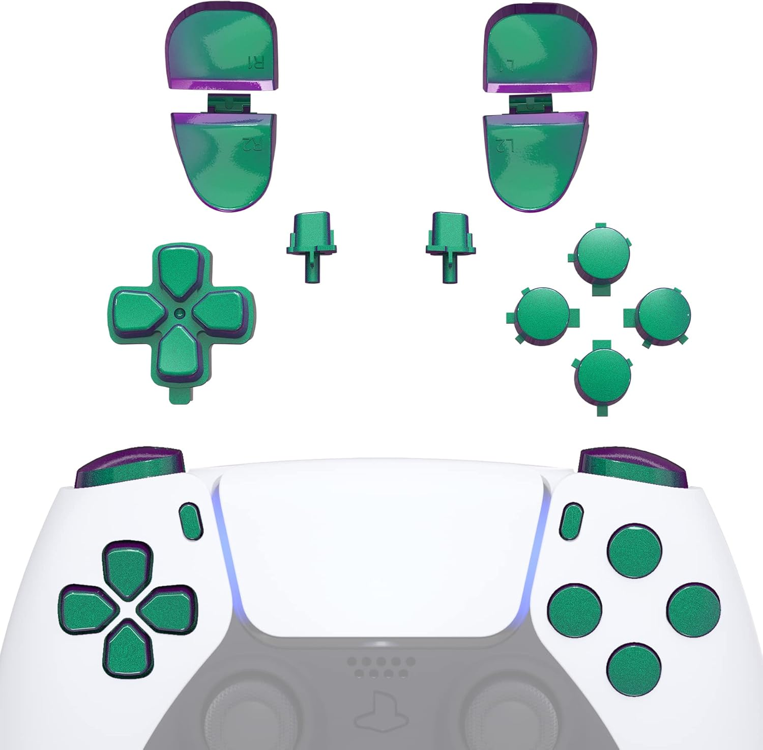 Extremerate Replacement D-Pad R1 L1 R2 L2 Triggers Share Options Face Buttons, Chrome Pink Full Set Buttons Compatible with Ps5 Controller BDM-030 BDM-040 BDM-050 - Controller NOT Included