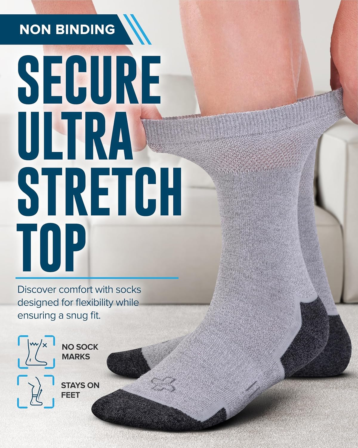 Doctor'S Select Bamboo Viscose Diabetic Socks for Men - 3 Pairs Crew Neuropathy Socks for Men | Diabetic Socks for Men 9-12 image number 2