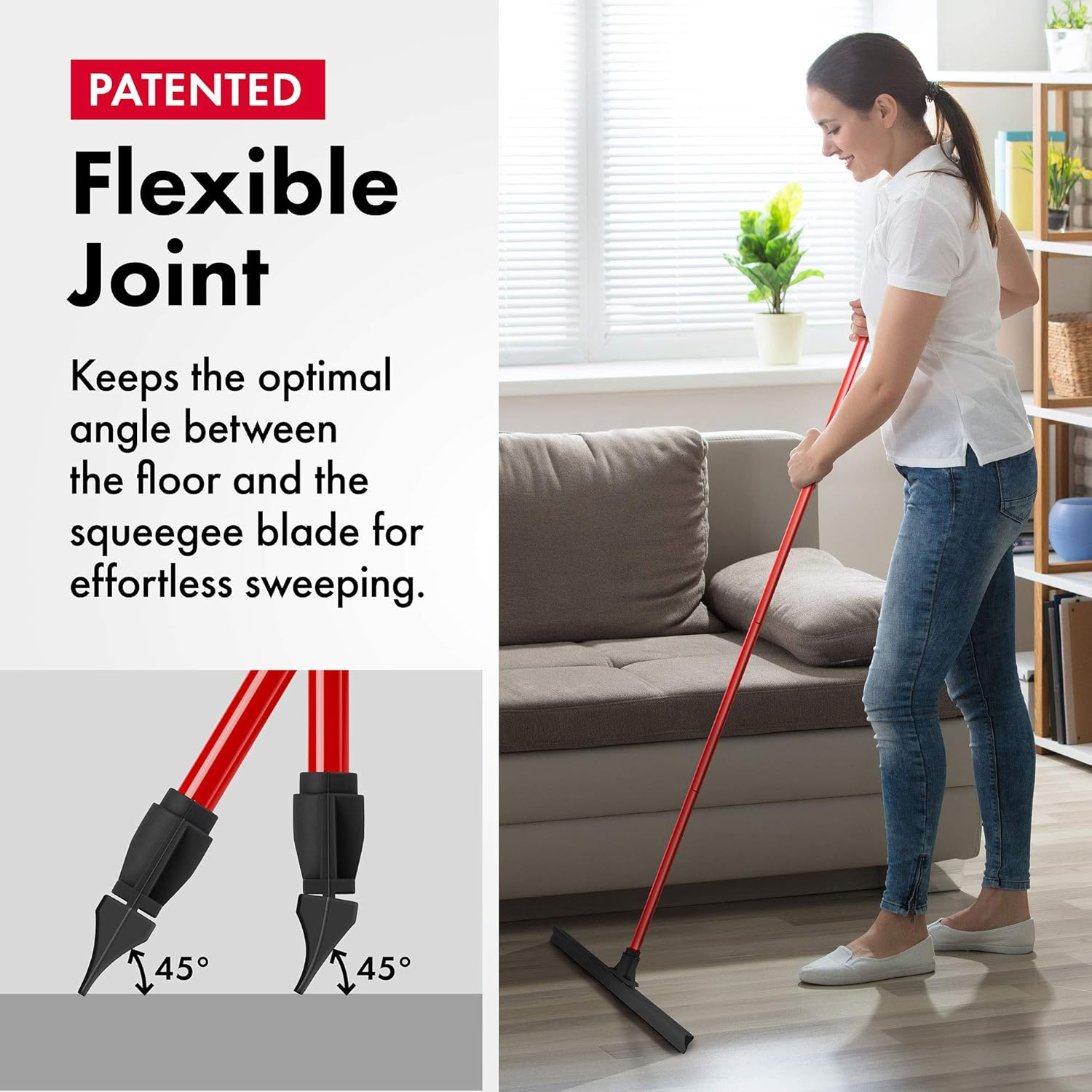 Tyroler Bright Tools Floor Cleaner Squeegee Extra-Wide 60 Cm, Solid 100% Natural Rubber, Long 4 Parts Handle 140 Cm - Dries Flat & Curved Surfaces- Best for Washing,Drying,Bathroom,Wet Room,Floor