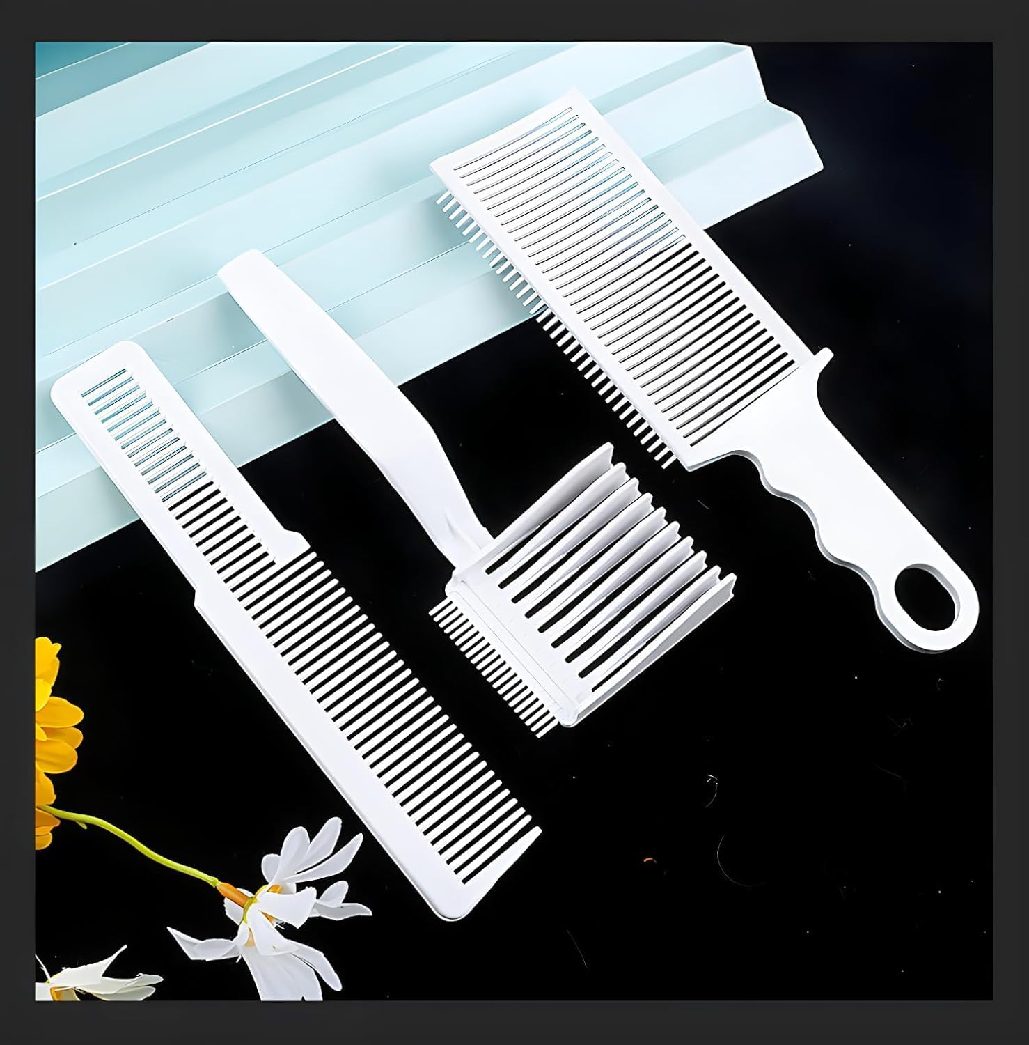 3 Pcs Fade Combs, Professional Hair Cutting Comb for Men Salon Hairdresser Styling Tools, Heat Resistant Clipper Comb Blending Flat Top Comb Positioning Curved Flat Top image number 2