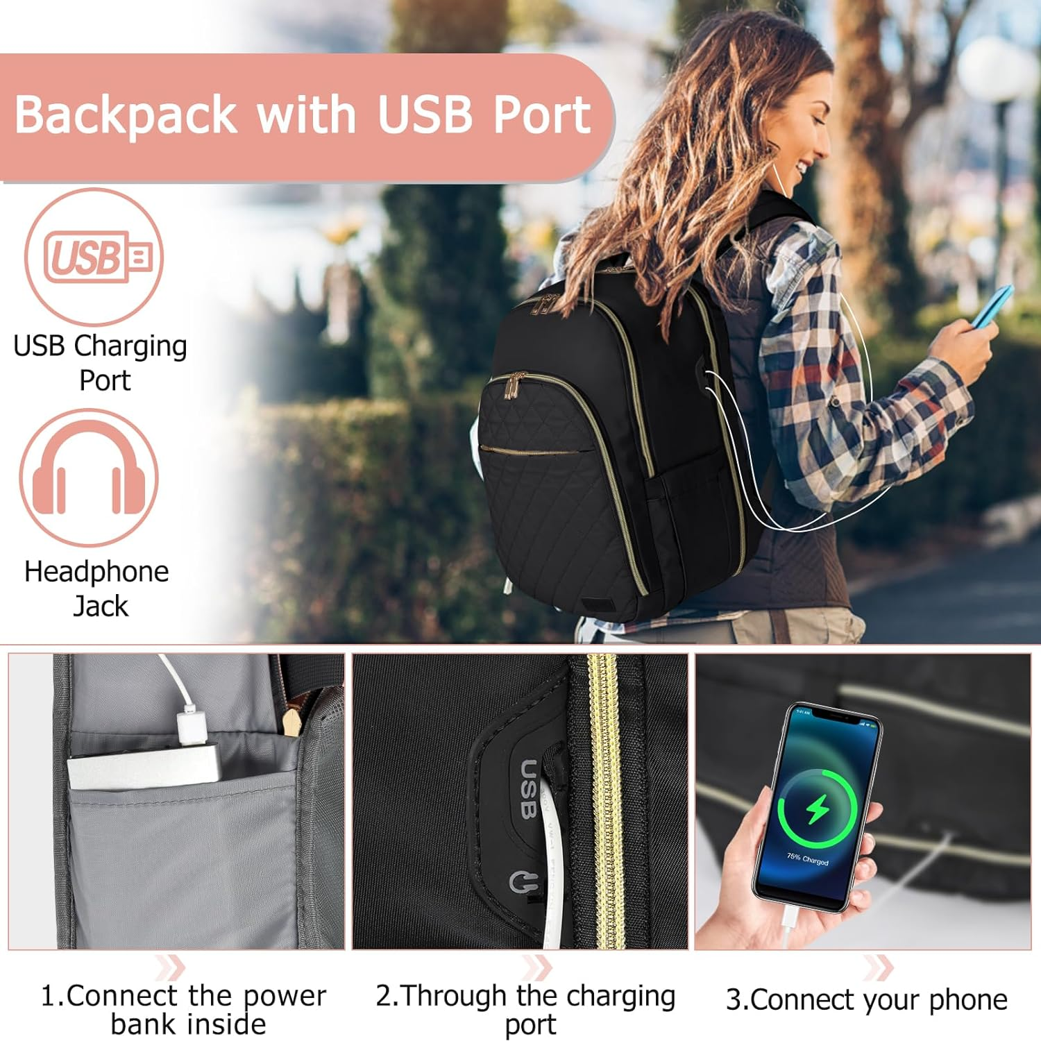 Backpack for Women Lightweight Travel Backpack Laptop Backpack 15.6 Inch Waterproof School Backpack Casual Daypack TSA Friendly Backpack image number 1