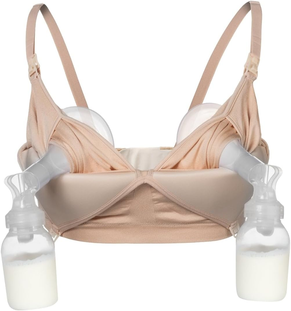 Supermom Hands Free Pumping and Nursing Bra - Hands Free Nursing Bra for Pumping - Breastfeeding Bras for Women, Sunkissed Rose - Seamless, Large image number 5