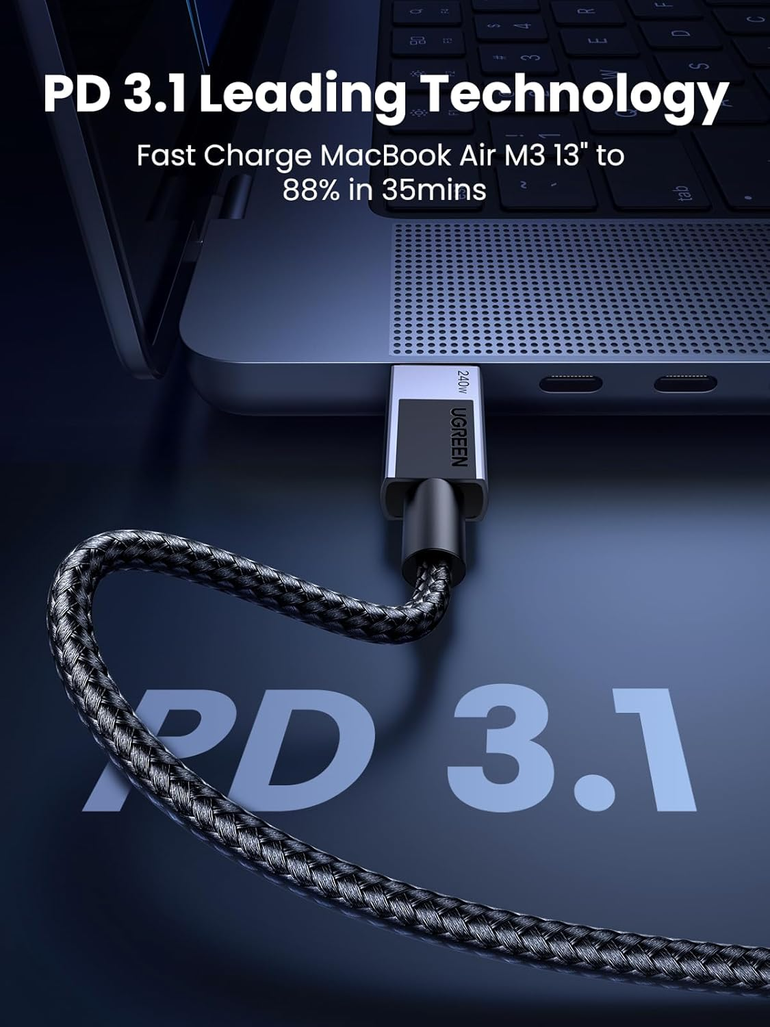 UGREEN 240W USB C Cable Fast Charging, Type C Power Delivery Cord, USB2.0 480Mbps for Iphone 17 Pro Max/16, Macbook Pro, Ipad Pro, Dell XPS, Chromebook, Pixel 10/9, Galaxy S25/S24/S23, Switch, 2M