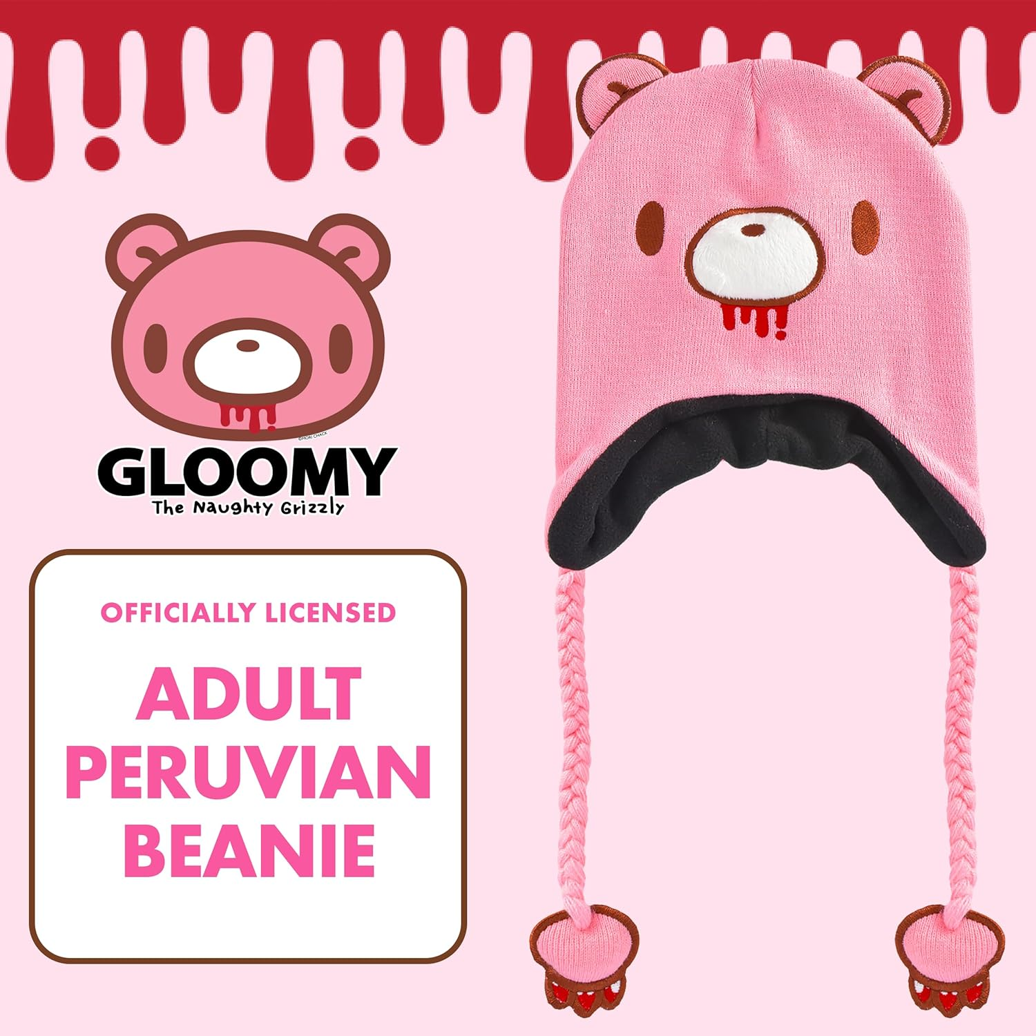 Concept One Gloomy Bear Beanie Hat, Peruvian Winter Knit Cap with 3D Ears and Tassels image number 4