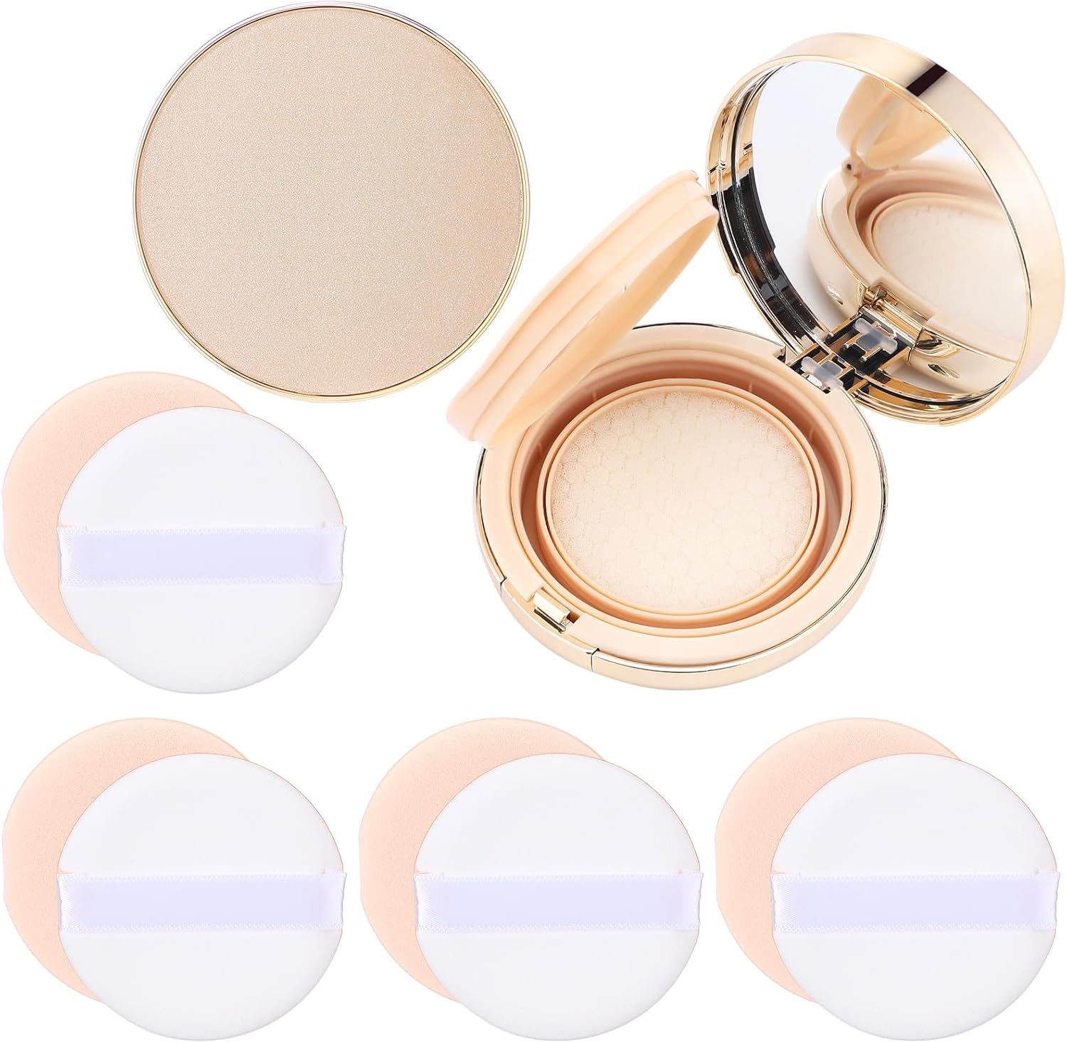 Patelai 7 Pcs 0.5Oz Black Empty Luxurious Air Cushion Puff Box with Sponge Puff and Mirror, Portable Make-Up Powder Container Case with Extra Sponges and Puffs, Refillable Foundation Bb Cream Box