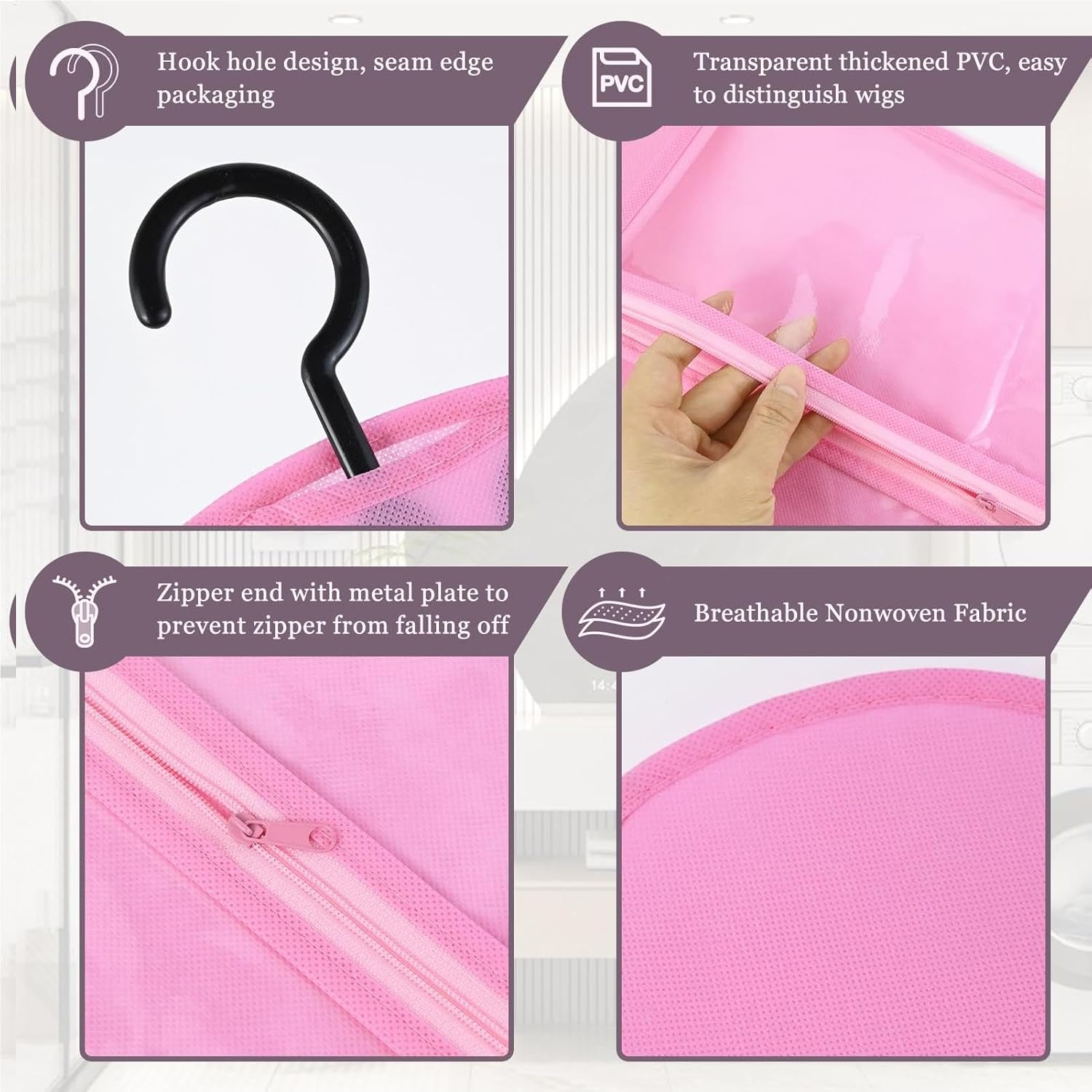 General Hair Extension Storage Bag, Wig Bag Storage Bag - Dustproof Wig Organizer, Storage Bag, Hair Extension Holder, Clear - Black image number 2