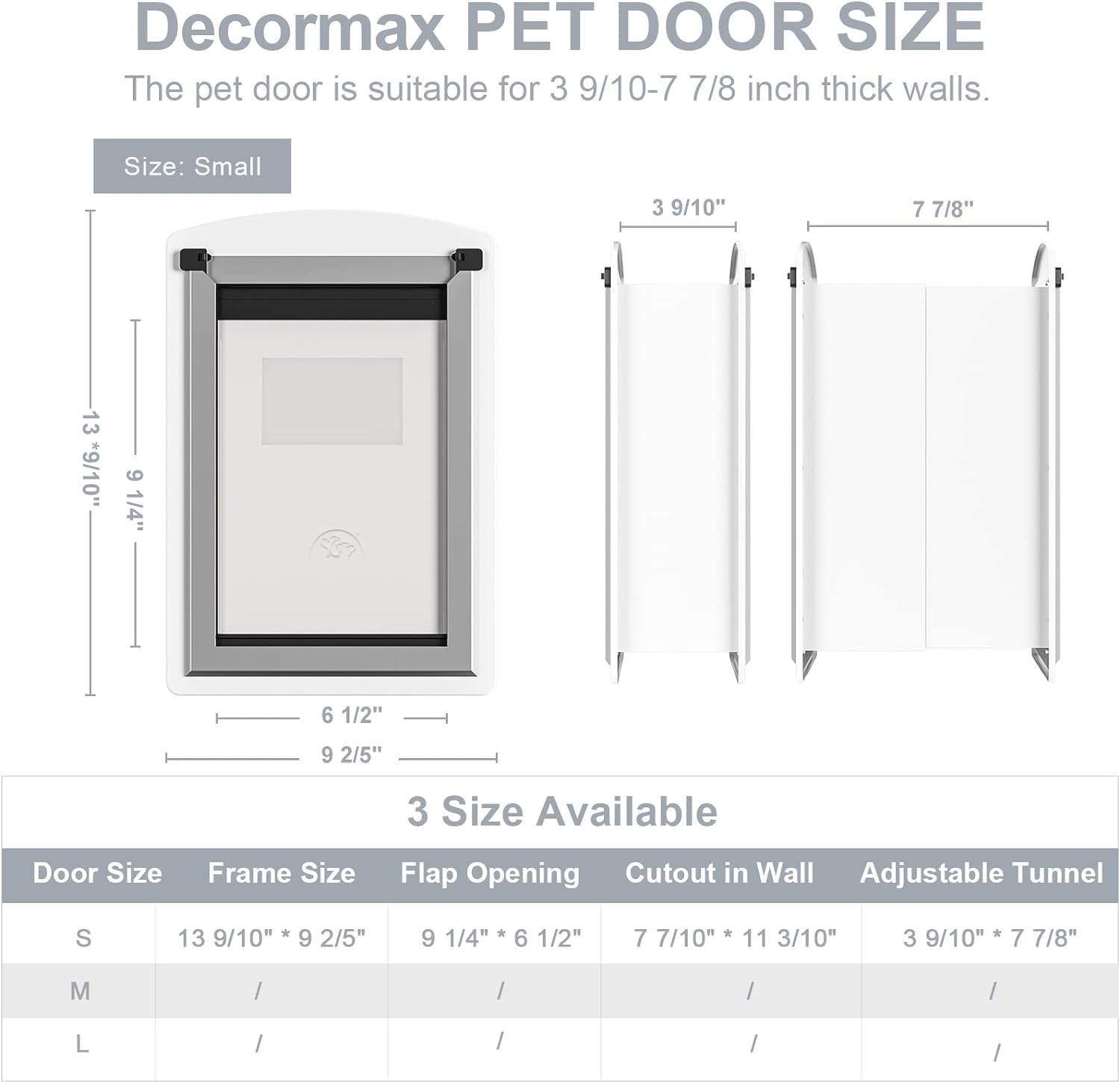 Decormax Cat Door for Wall, Energy Efficient Pet Door with Steel Frame, Telescoping Tunnel, Double Magnetic Flaps and Two Sliding Lock Panels, Easy to Install, Milky White, Small image number 4