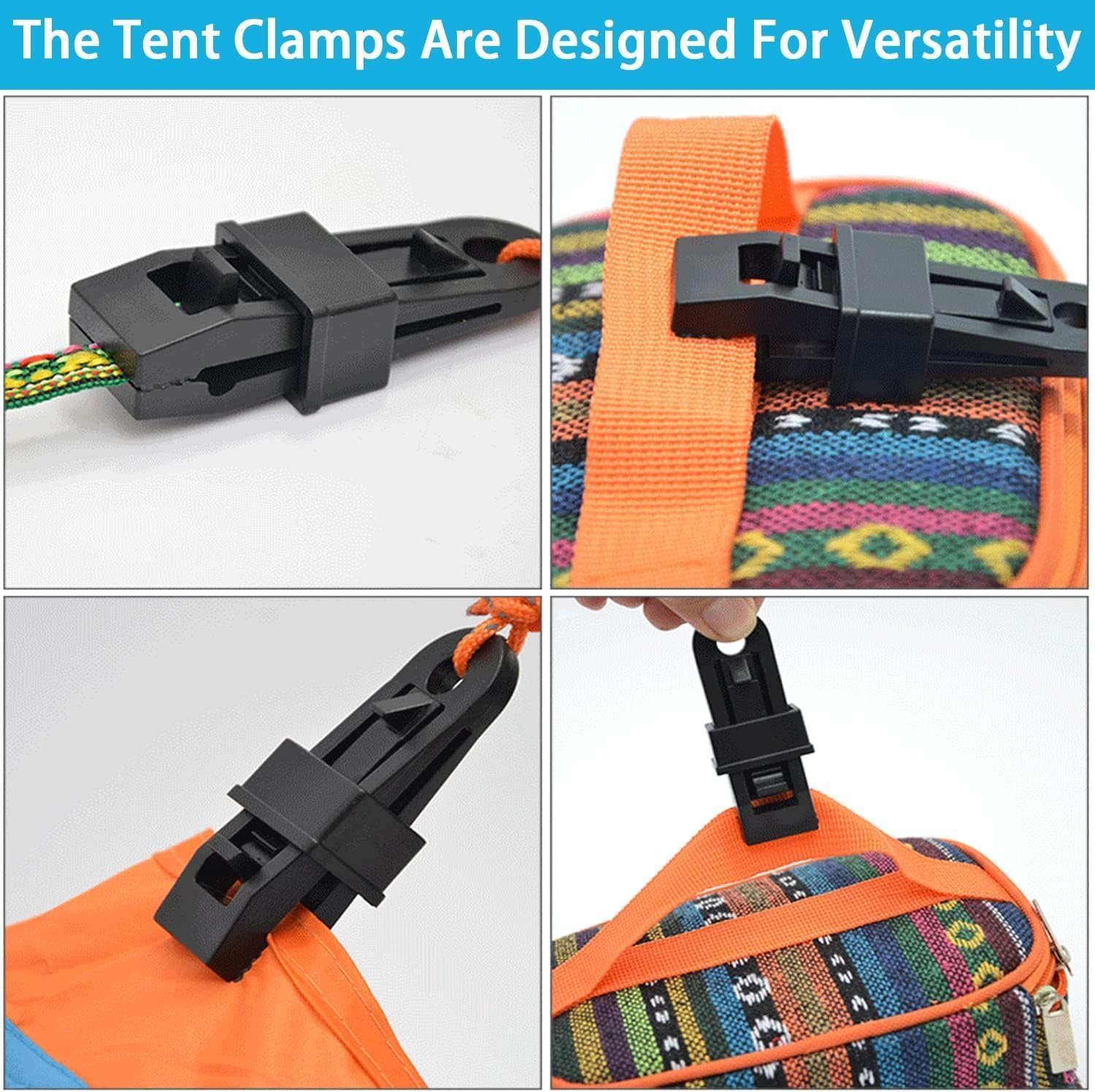 Black Tarp Clamps Heavy Duty - 15Pcs Tent Tarpaulin Clips with Lock Grip Thumb Screw - Camp Tent Clamp for Outdoor Use