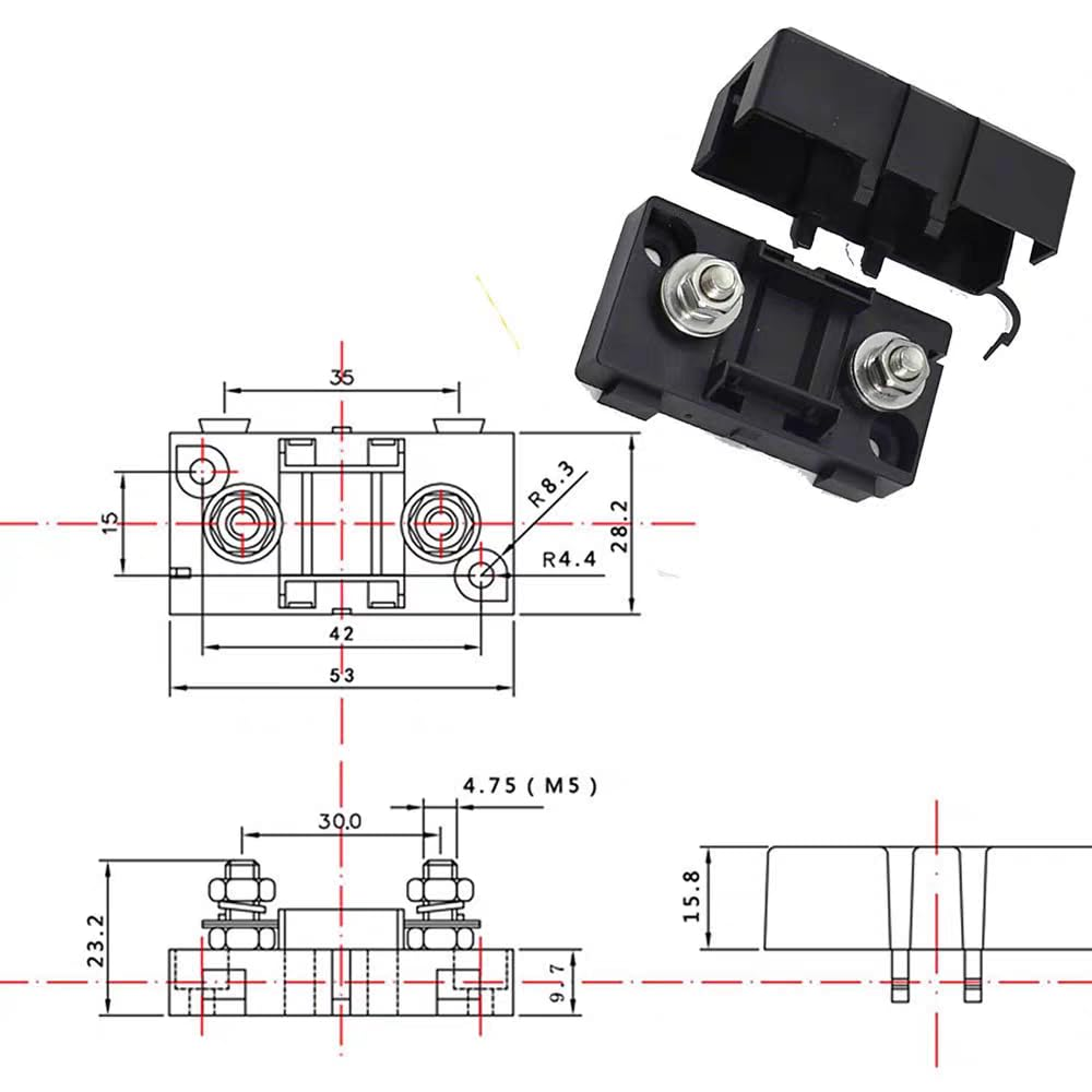 MIDI Fuse Kit &ndash; Includes 4X MIDI Fuse Holders with Inspection Window + 6 Fuses (2X 20A, 2X 40A, 2X 60A) &ndash; 12V 24V 32V DC High-Current Bolt-Down Fuses for Auto, Marine, Solar, RV (204060 Window) image number 1