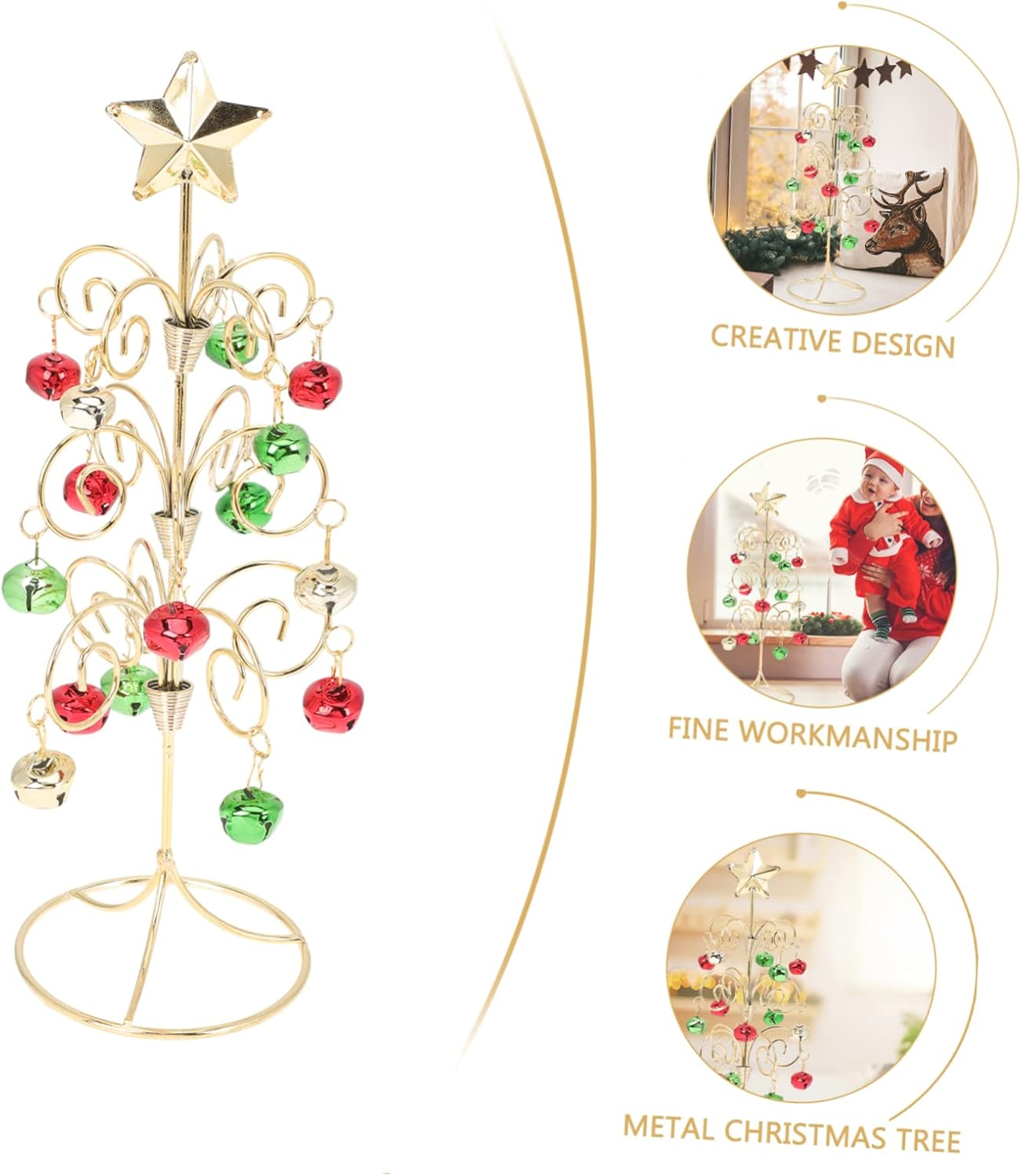 Mini Christmas Tree Ornament Iron Tabletop Xmas Tree Decor Bells and Ornaments Chic Holiday Adornment for Home Office Cafe and Restaurant image number 6