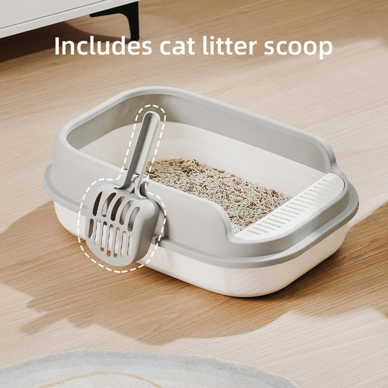 AIMALL Semi-Closed Large Cat Litter Box &ndash; High-Sided Anti-Splash Design, Thickened PP Material, 20.3In Spacious Pet Toilet with Detachable Rim, Includes Scoop - Green-Orange image number 6