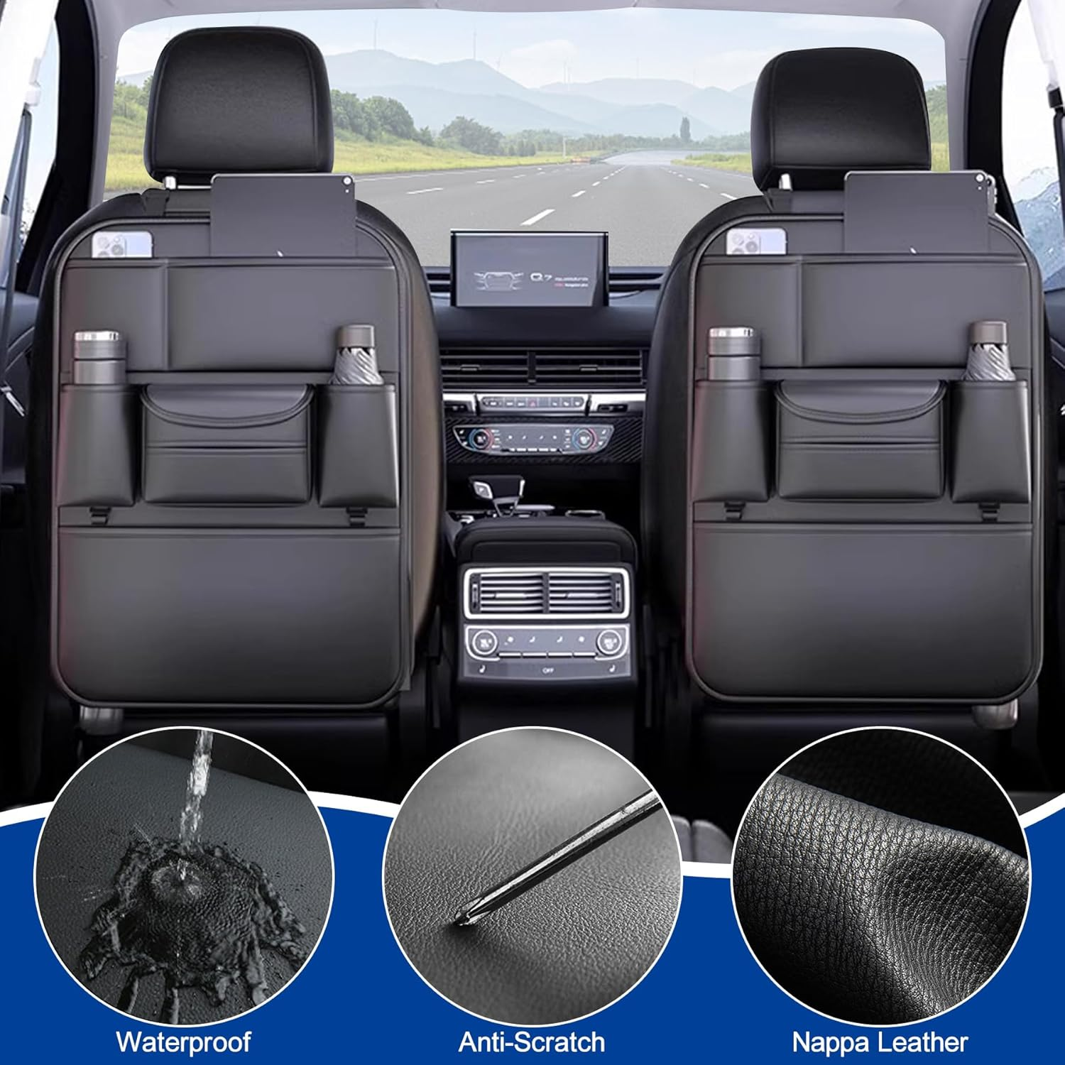 Car Seat Protector for Child Kids, Auto Seatback Kick Mat & Backseat Organiser, Universal Waterproof Anti-Fouling Nappa Leather Upholstery Protection Accessories for SUV, Sedan, Truck (Black) image number 2