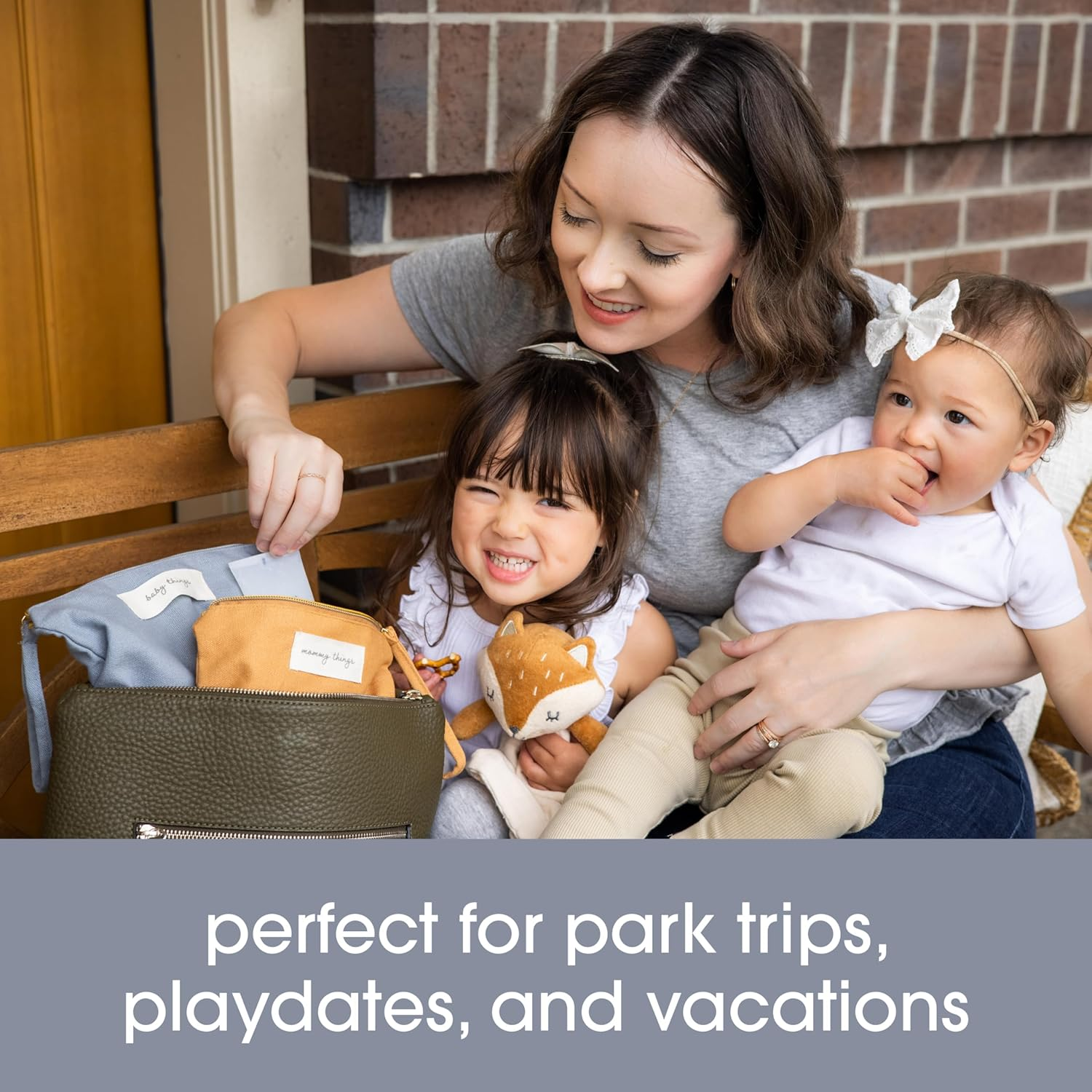 Pearhead Mom Things and Baby Things Pouch Set &ndash; Diaper Bag Storage Essentials, Neutral Cosmetic and Accessory Bags for New Mom and Newborn, Mother'S Day Gift - Set of 2 image number 1