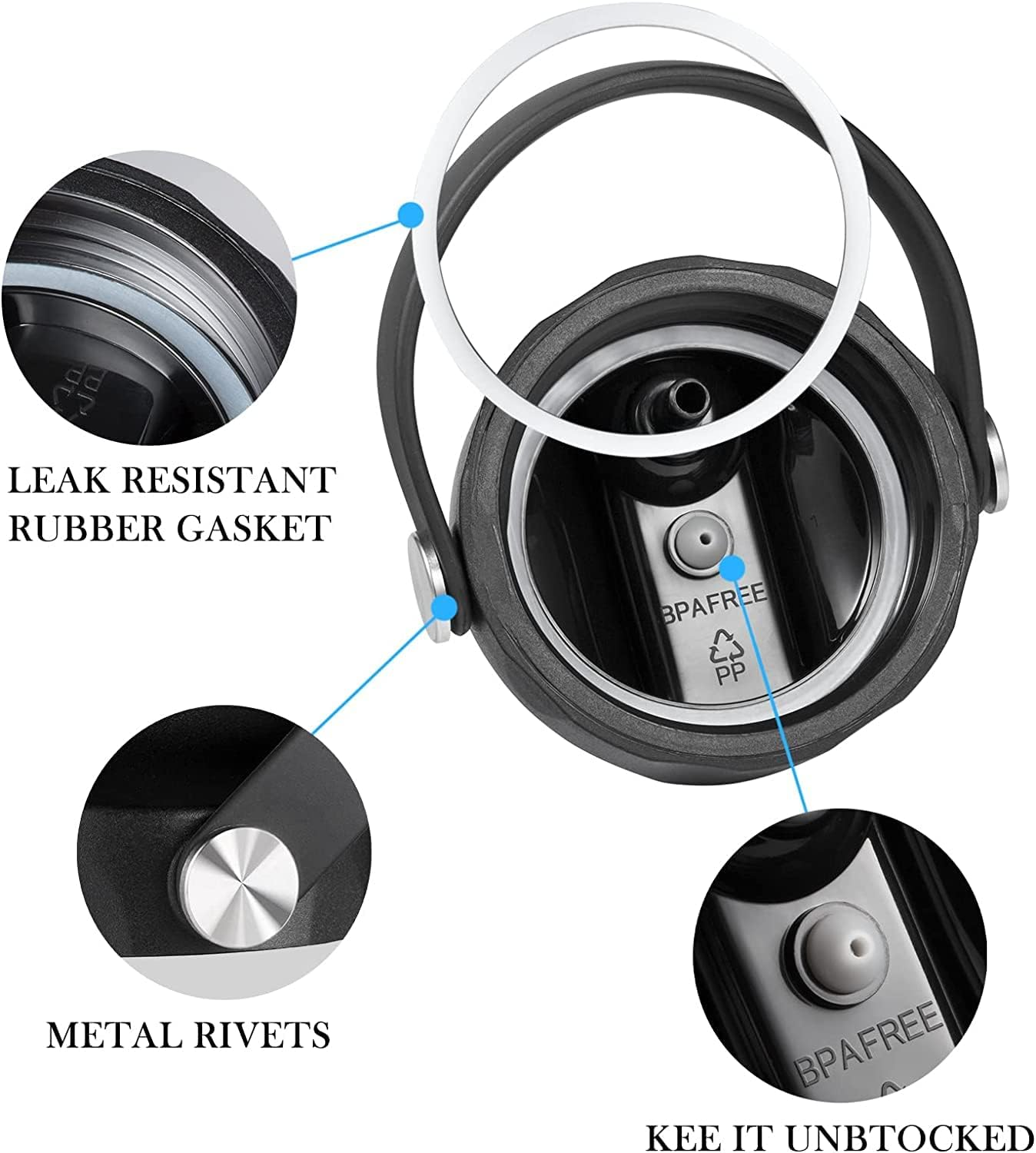 FLORAPELL Straw Lid for Hydro Flask Wide Mouth Water Bottles, Top Lids with Straw Compatible with Hydro Flask 32 40 Oz, Replacement Cap Wide Mouth Accessories Flip Lid Flex Handle (Black - 2 Pack) image number 2