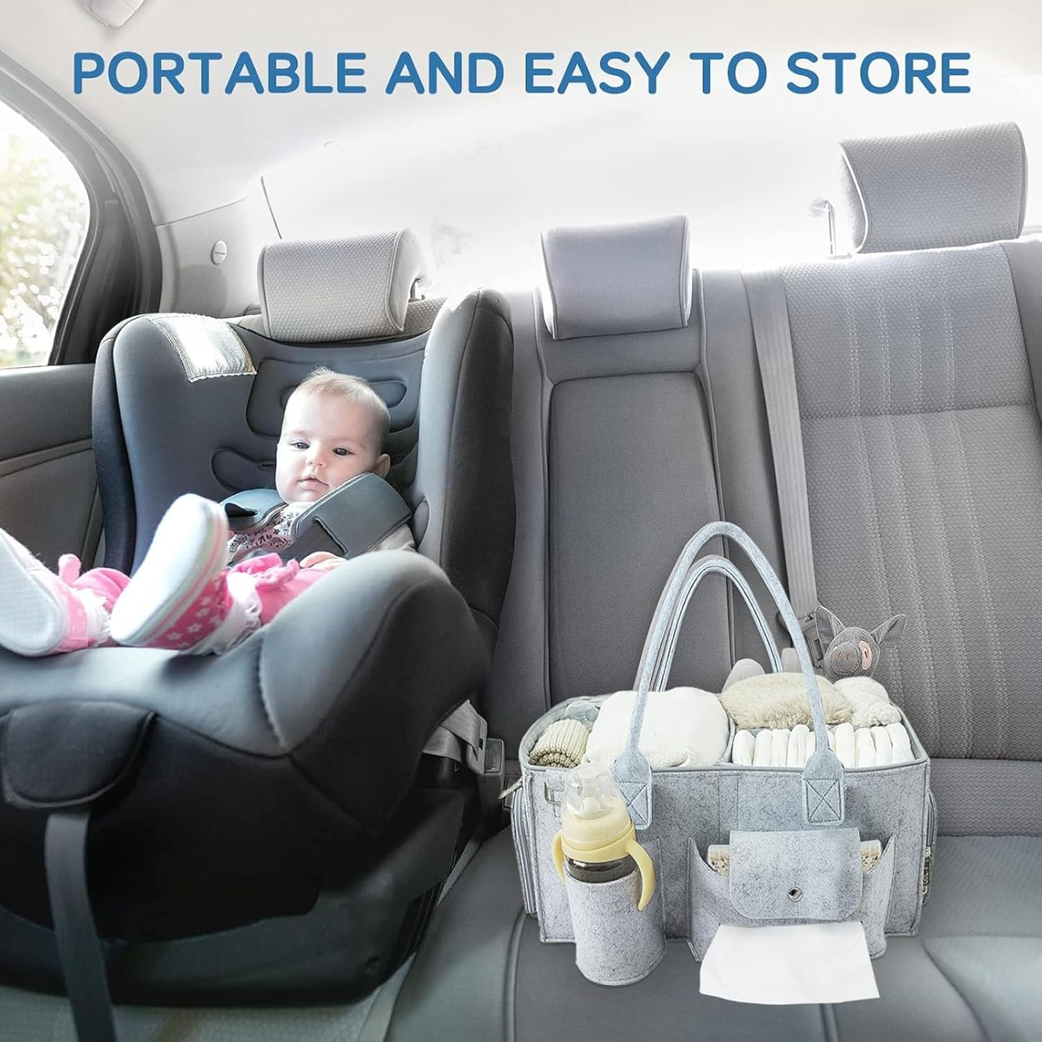 Baby Diaper Caddy Organizer with Lid &ndash; Portable Diaper Tote Bag with Multiple Compartments, Travel Baby Bag for Must-Haves, Newborn Essentials Gift Basket image number 5