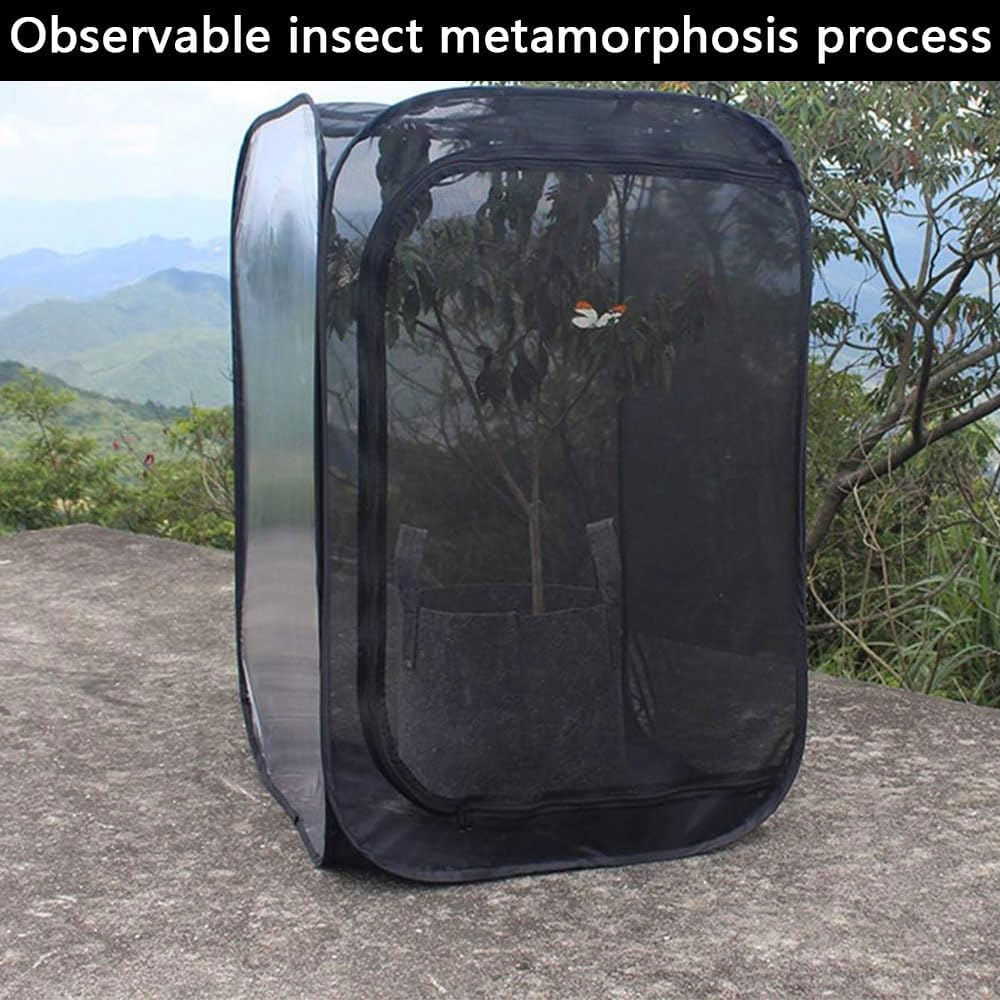 Butterfly Habitat Cage, Portable Clear Mesh Butterfly Enclosure with Zipper, Pop-Up Insect Terrarium for Raising Caterpillars and Butterflies, Outdoor Collapsible Butterfly Net Cage image number 1