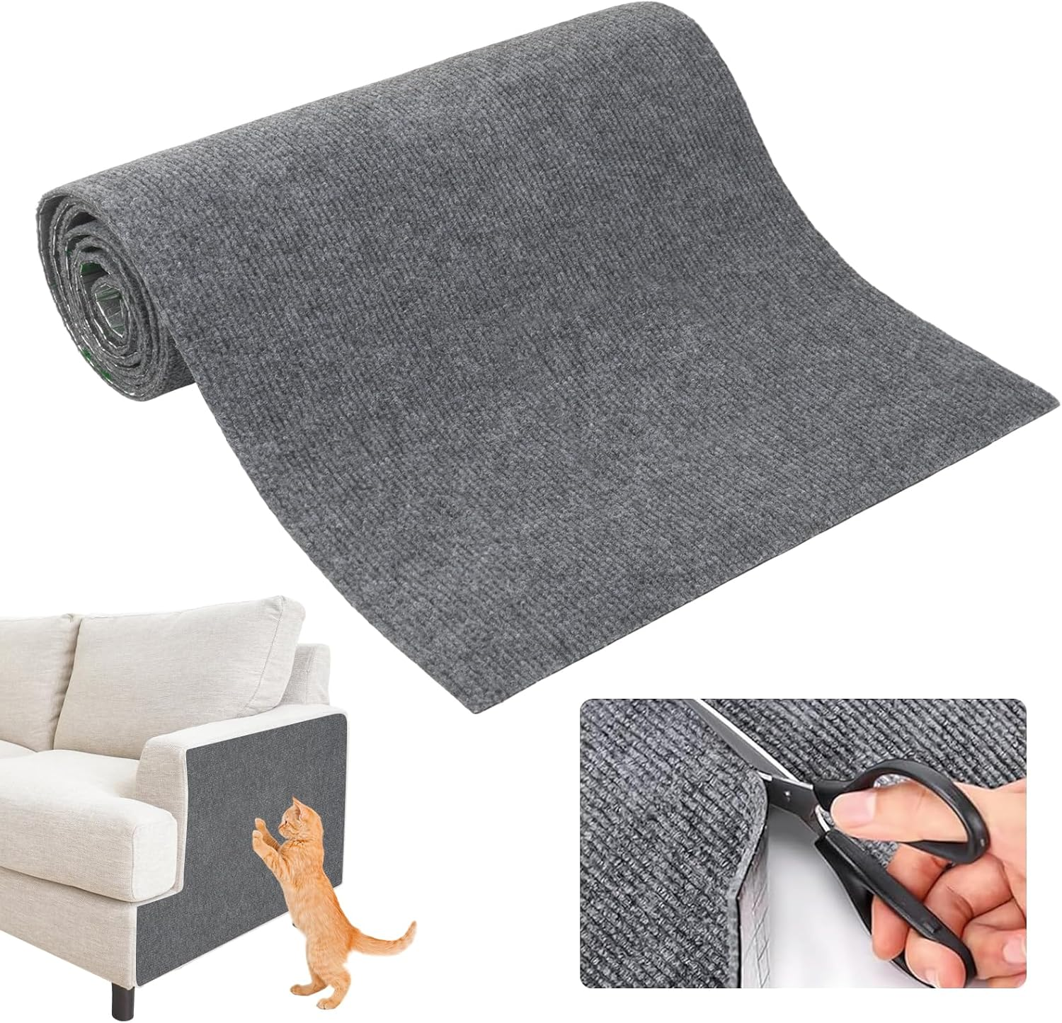 Shengxi Self-Adhesive Cat Wall Scratching Mat, 200 Cm X 40 Cm, Scratching Mat, Cat Scratching Mat, DIY Trimmable Scratching Boards Cat for Protection of Carpets, Sofas and Furniture, Dark Grey image number 2