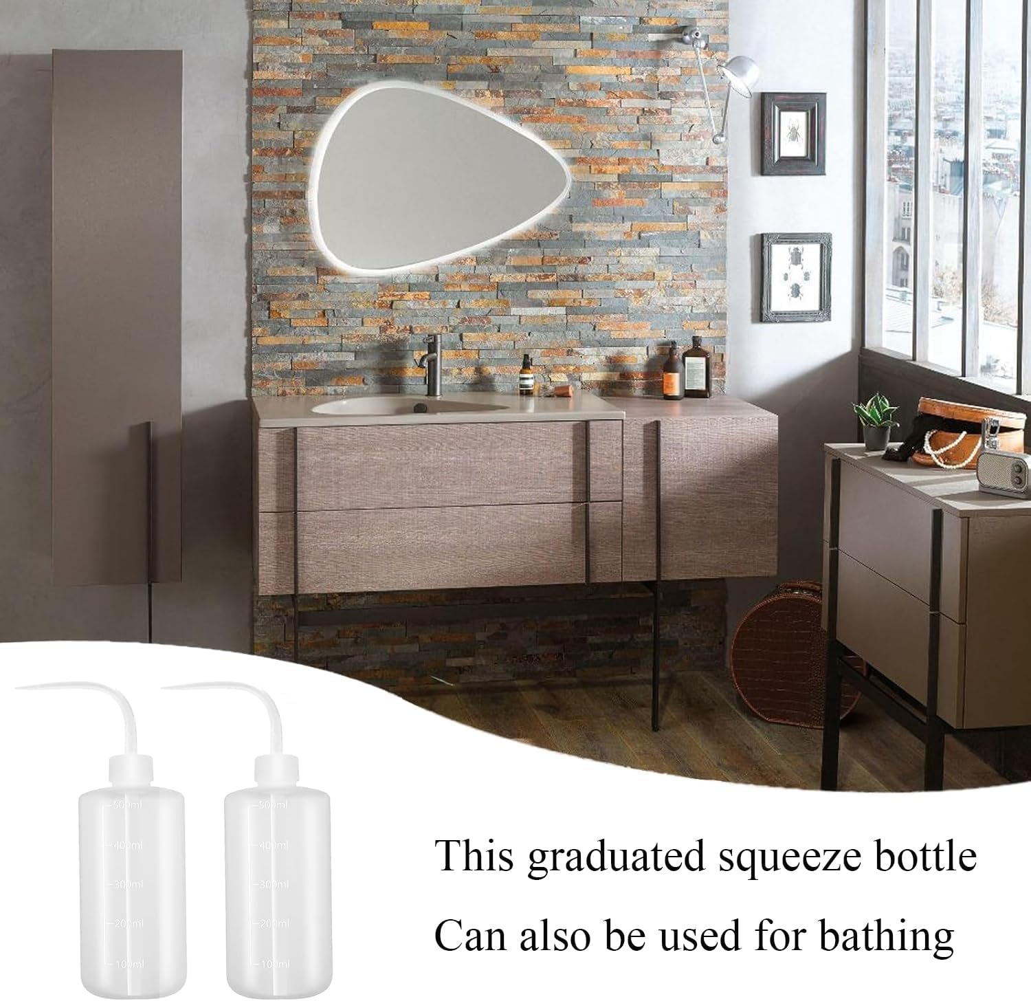 Xinghonyac 2 Pcs Tattoo Wash Bottle, 500Ml Squeeze Sprinkling Can, Plastic Wash Plant Bottle, Flower Succulent Watering Bottle, Water Squirt Irrigation Bottle, with Curved Mouth and Scale Marks (A) image number 4