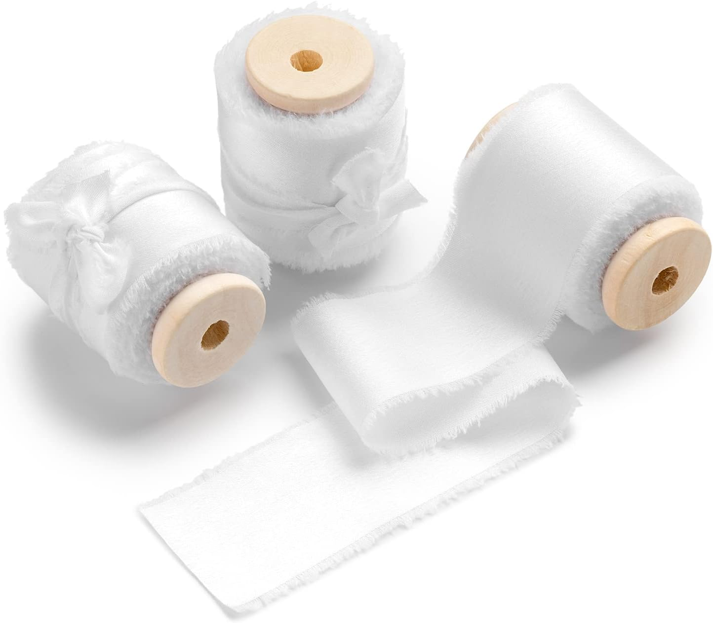 AOKSUNOVA Champagne Ribbon 3.8Cm Silk Satin Ribbon with Wooden Spool Handmade Frayed Ribbons for Gift Wrapping Flower Bouquet