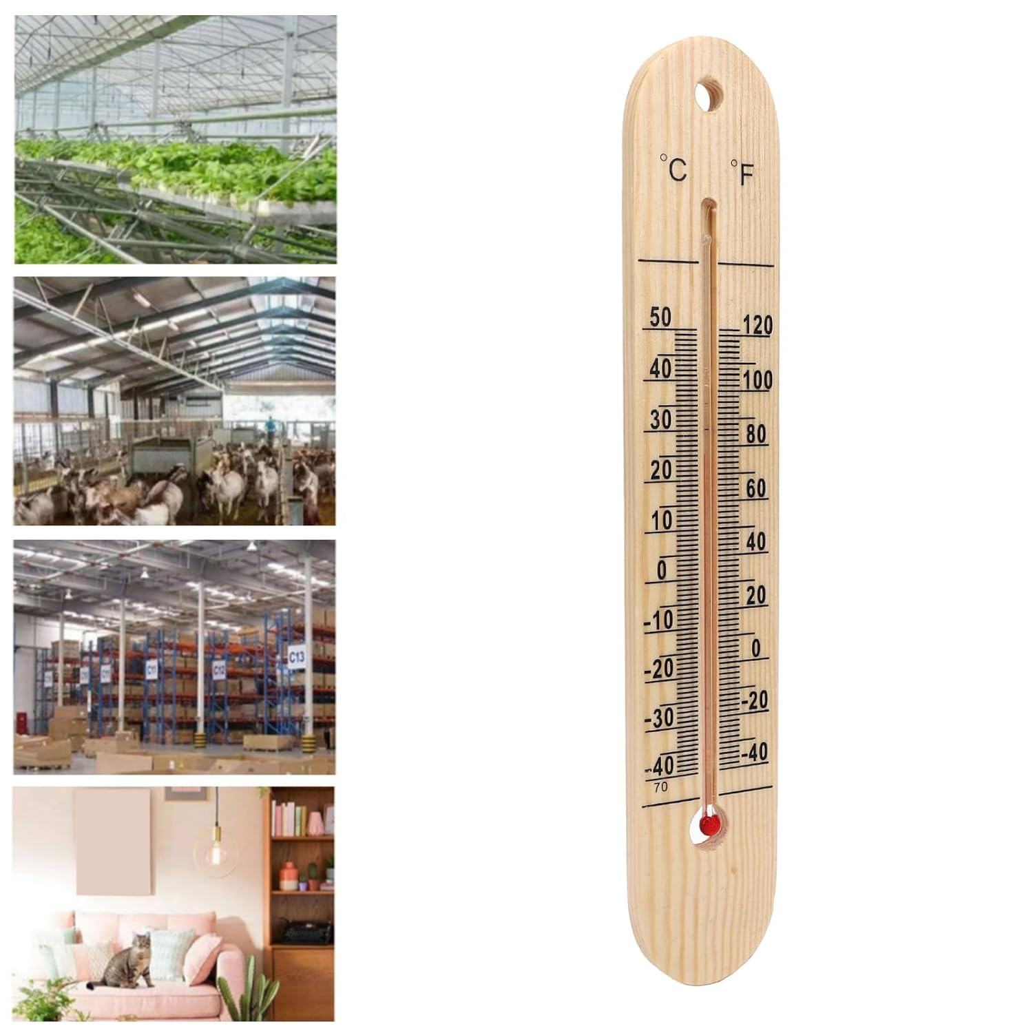 Indoor Outdoor Thermometer, Decorative Wooden Wall Thermometer with Double Scales Fahrenheit (℉) and Celsius (℃), Wall Temperature Gauge for Patio Garden Greenhouse image number 6