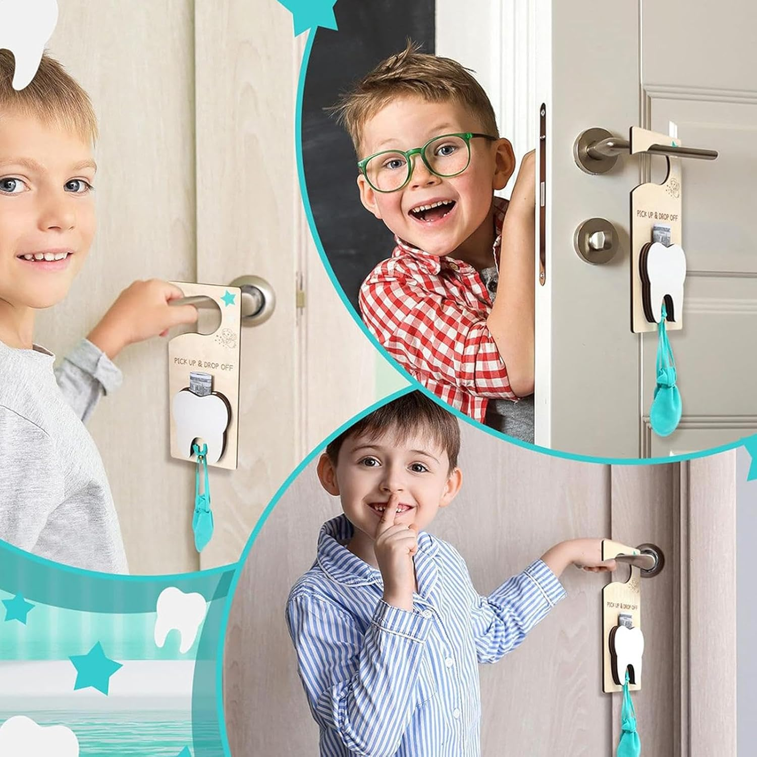 Tooth Fairy Door Hanger with Money Slot | Tooth Fairy Tooth Holder Bag,Tooth Fairy Tooth Holder for Lost Teeth,Velvet Pouch Tooth Fairy Box for Lost Teeth Boy Girl Encourage Gift image number 2