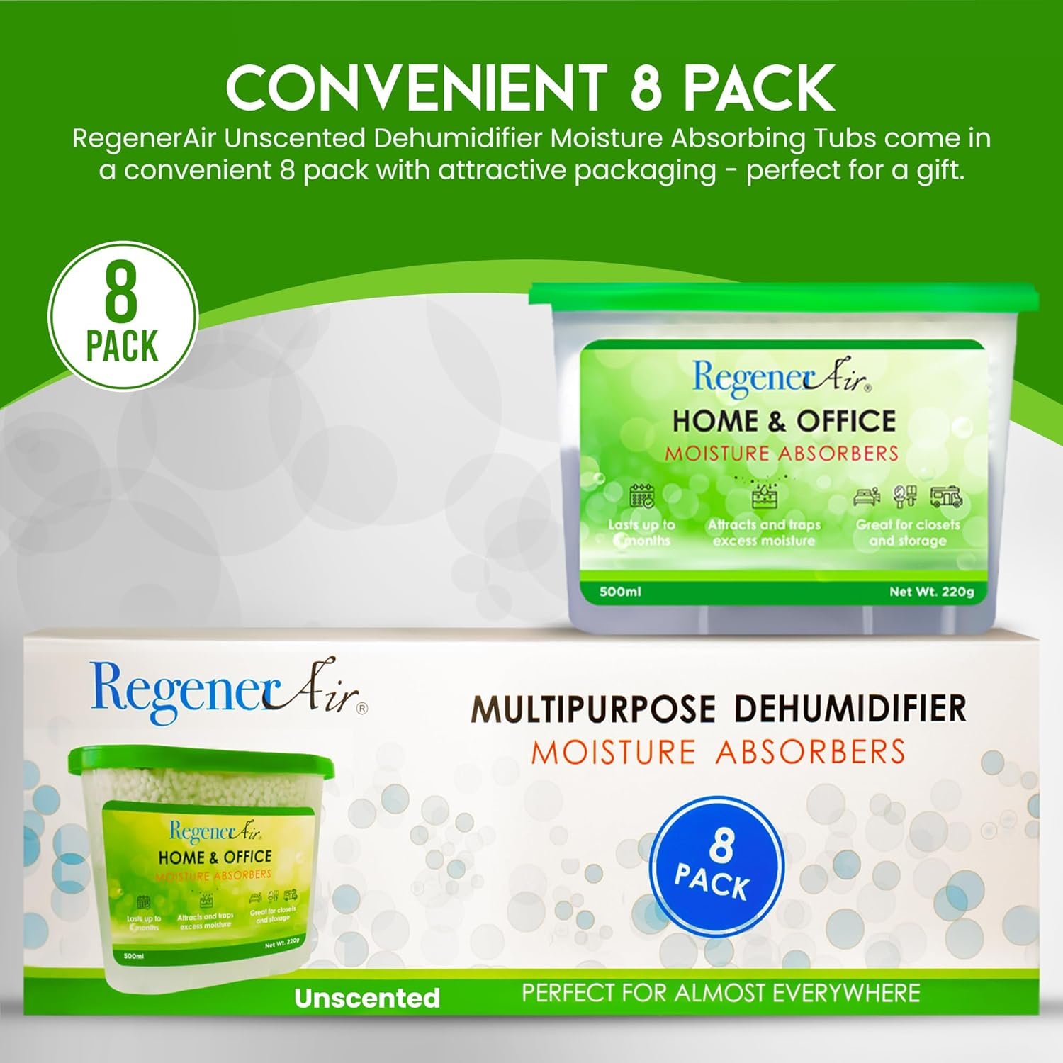 Regenerair Moisture Absorber Dehumidifier Purifier Unscented 8 Pack for Closet Bathroom Laundry Kitchen Office Condensation Mold image number 3